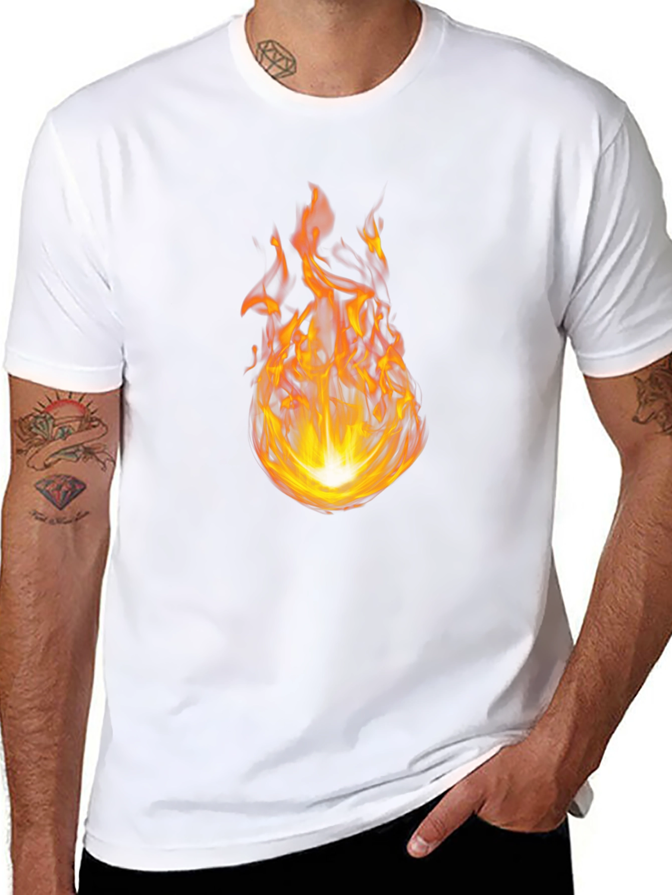 Black Fiery Flame Graphic Black T-Shirt view 8