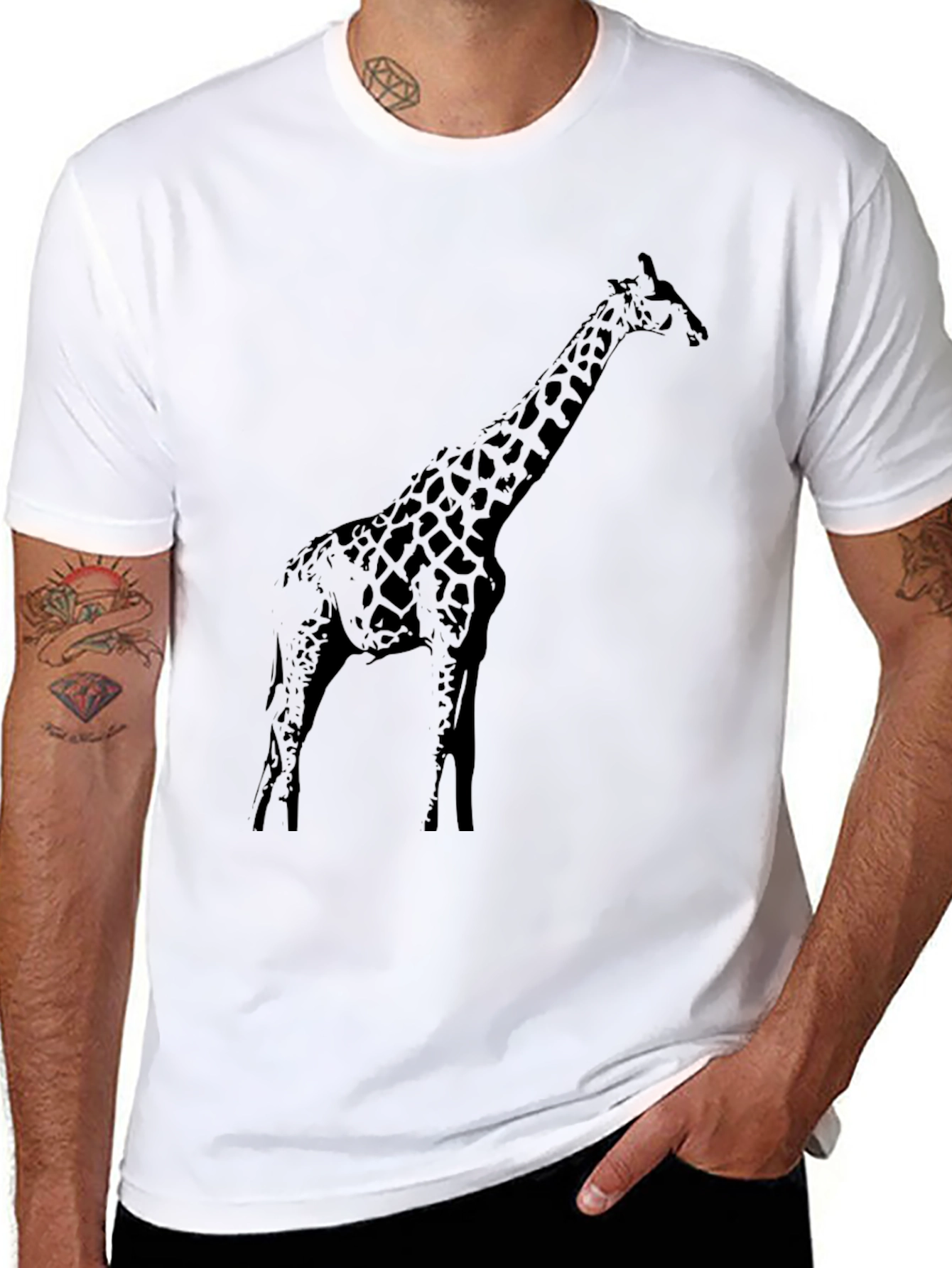 Black Giraffe Graphic Tee - Black Cotton T-Shirt view 8