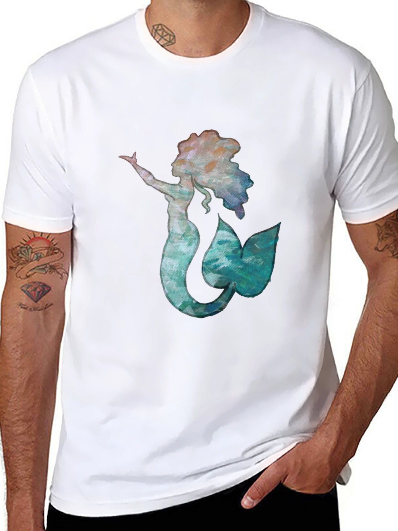 Black Mermaid Graphic Black Tee - Unique Ocean Lover Shirt view 8