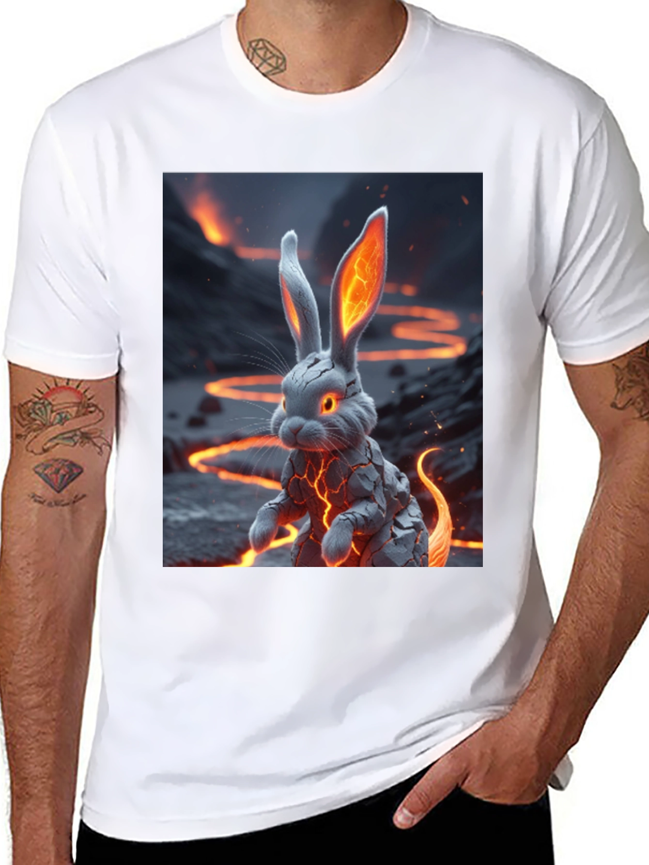 Black Lava Rabbit Graphic Tee - Unique Design! view 8