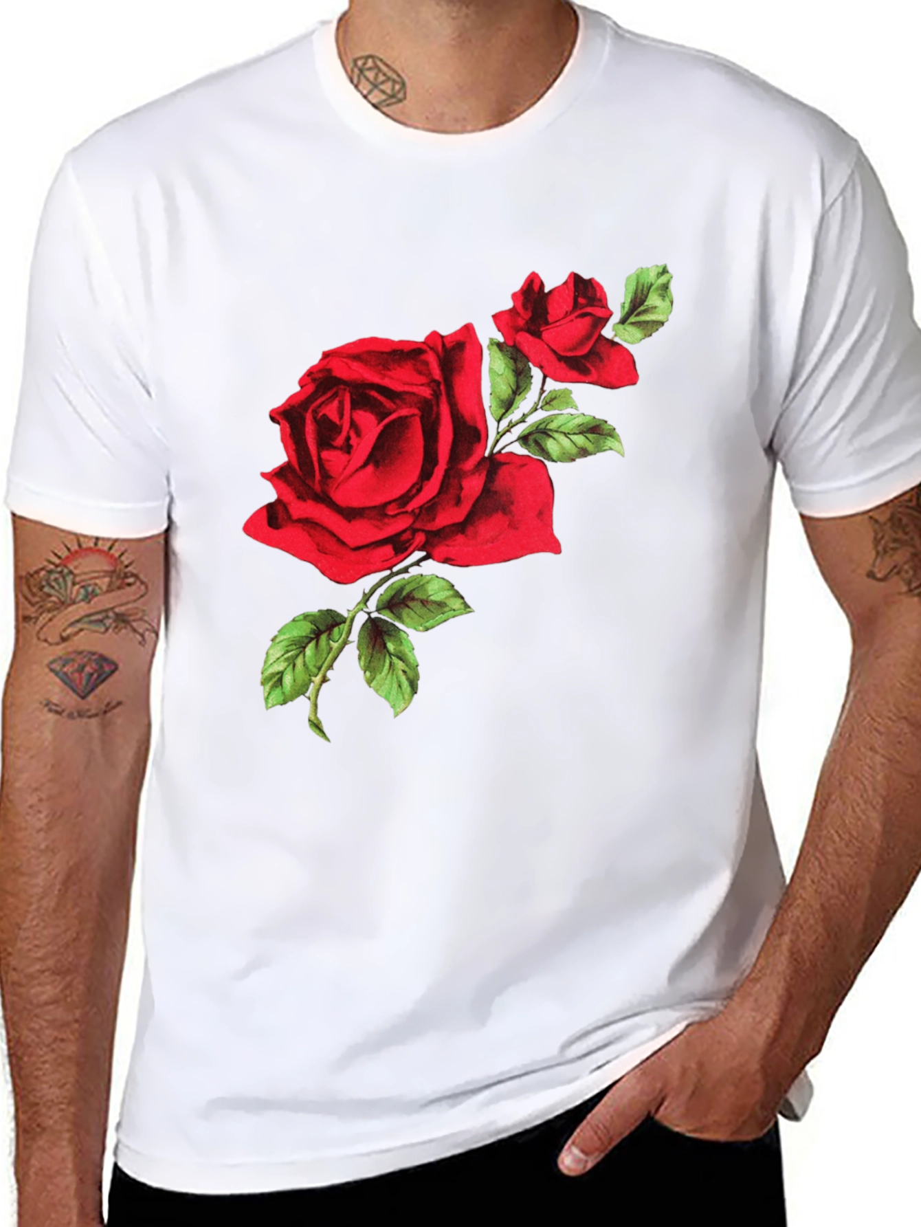 Black Red Rose Graphic Tee - Black Cotton T-Shirt view 8