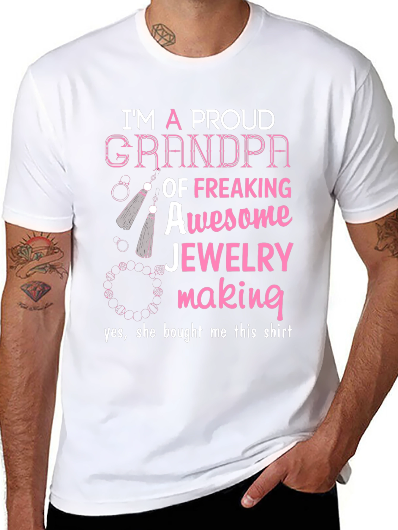 Black Proud Grandpa Jewelry Making T-Shirt view 8