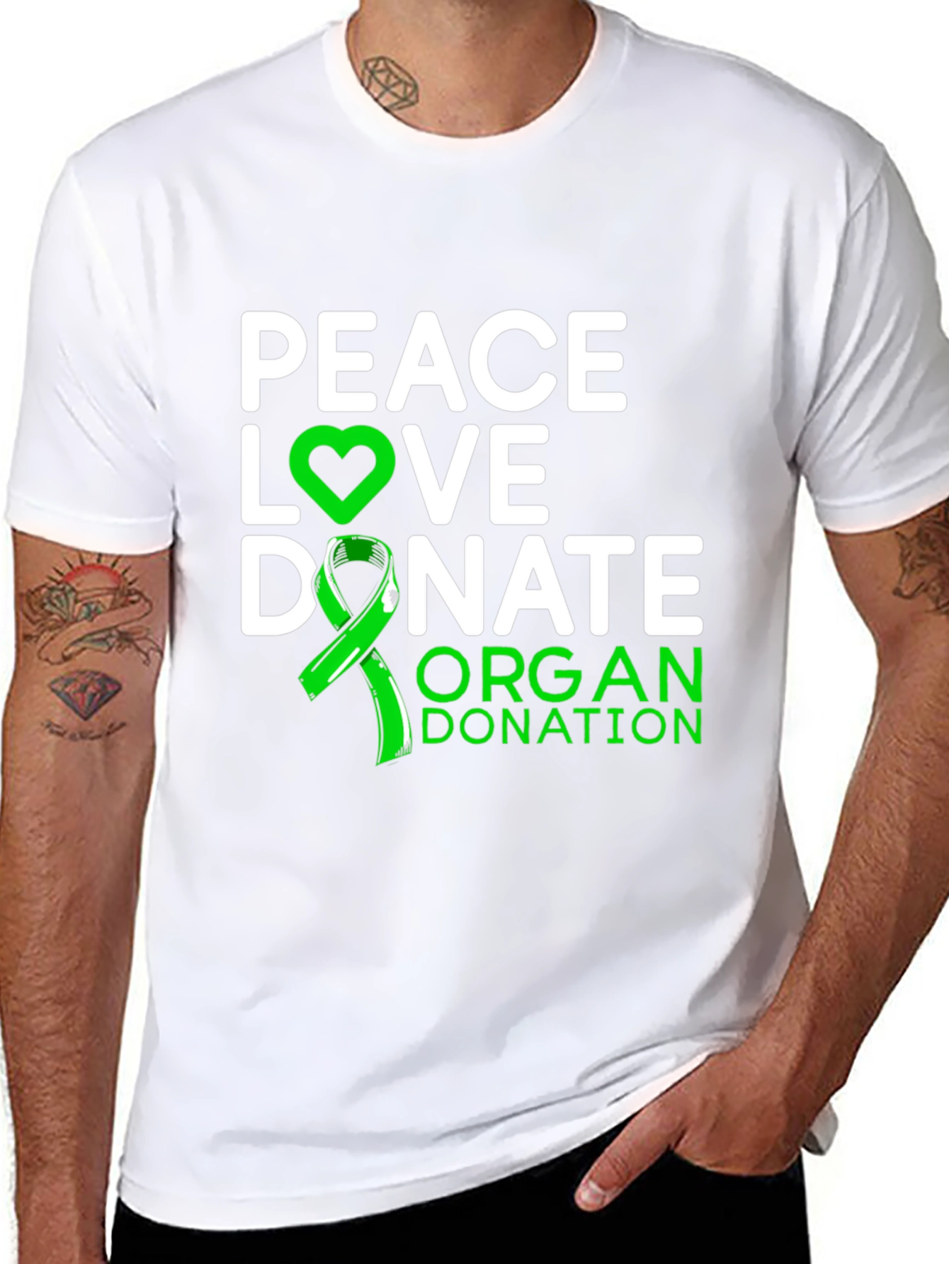 Black Peace Love Donate Organ Donation Awareness T-Shirt view 8