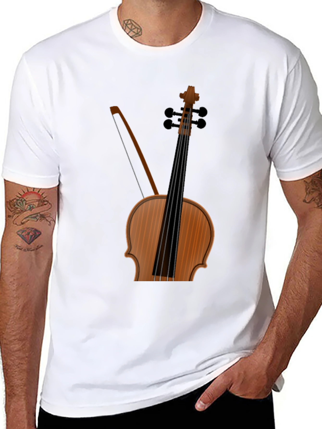 Black Musical T-Shirt: Violin Bow Design view 8