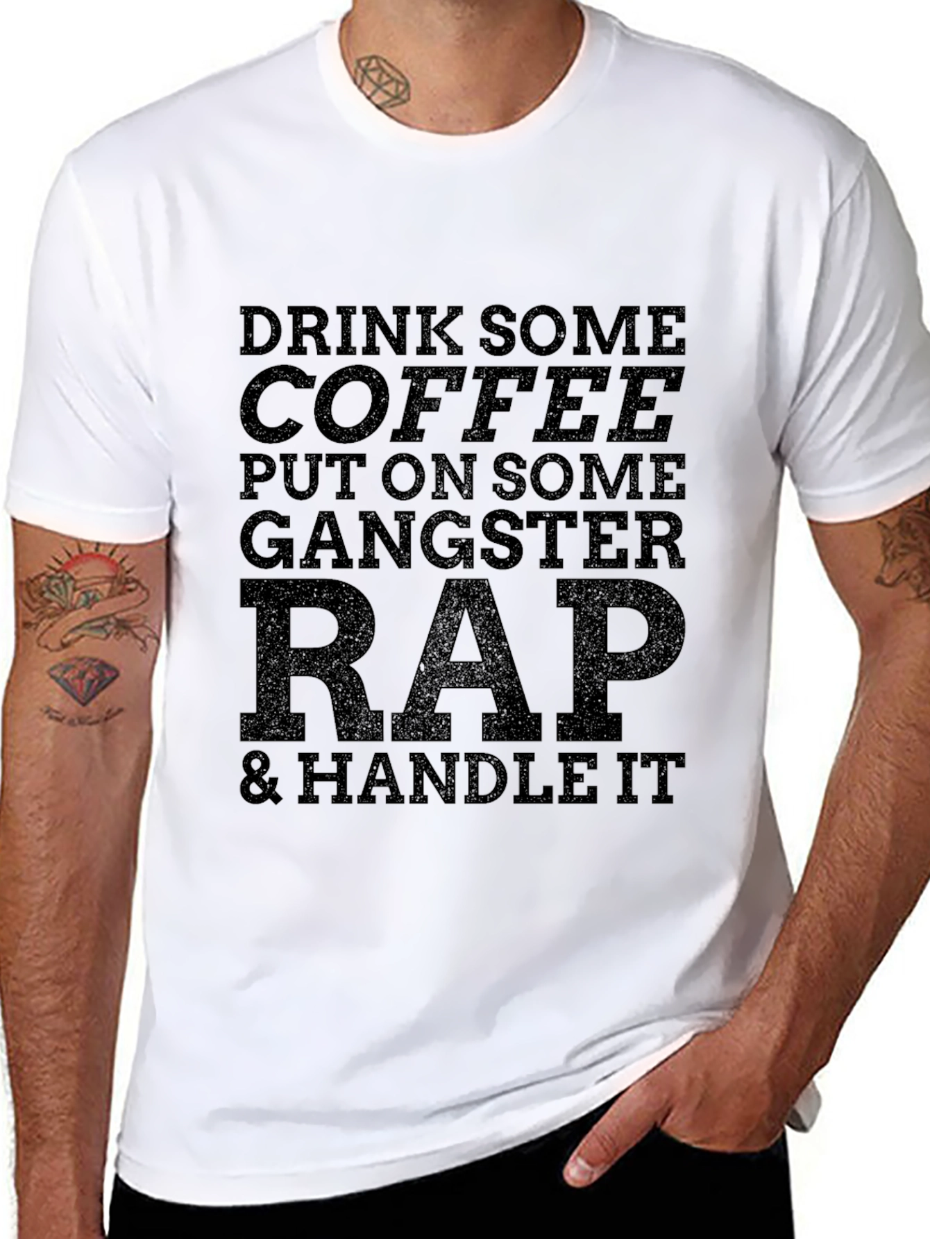 Black Gangster Rap & Coffee Graphic Tee - Black view 8