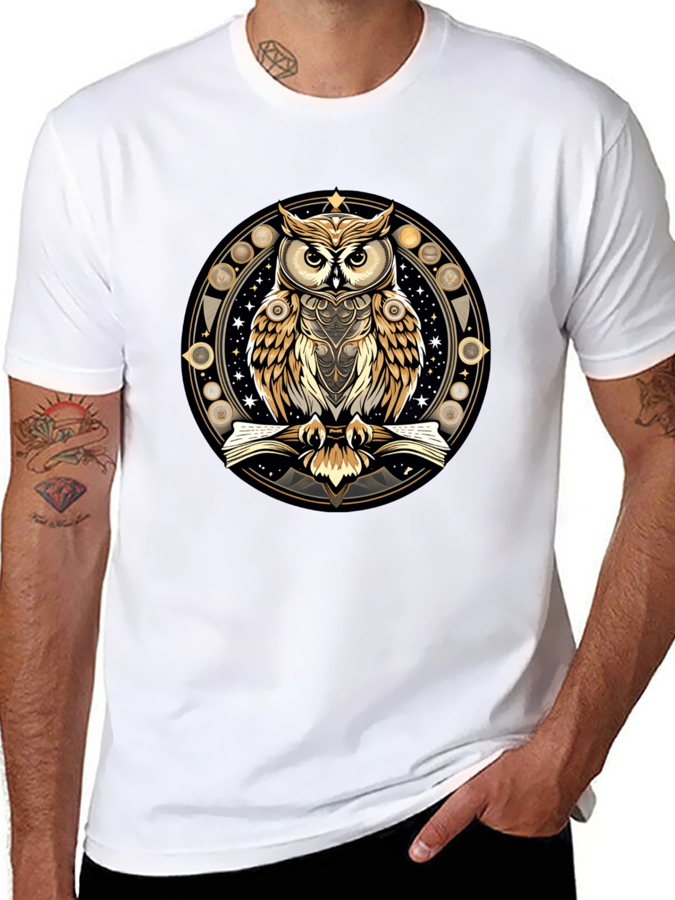 Black Mystic Owl Graphic Tee - Stylish Unisex Black T-Shirt view 8