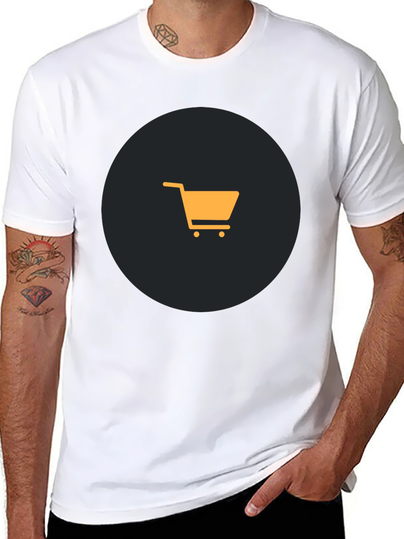 Black T-Shirt with Shopping Cart Graphic - 8