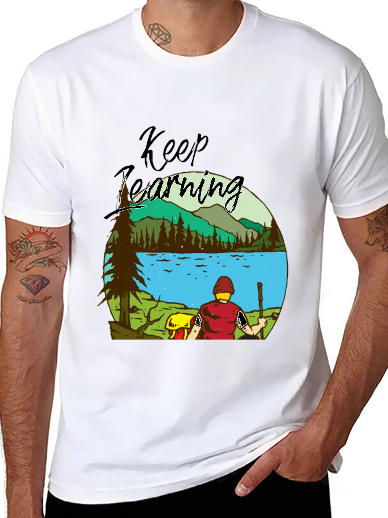 Black Keep Learning Nature Scene Graphic T-Shirt view 8