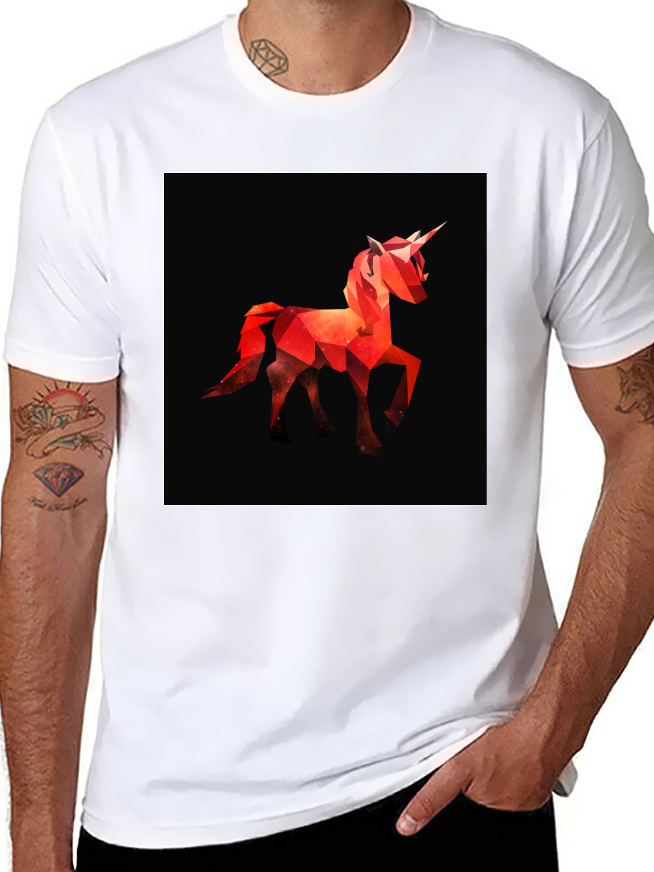 Black Geometric Unicorn Graphic Tee - Modern Style view 8