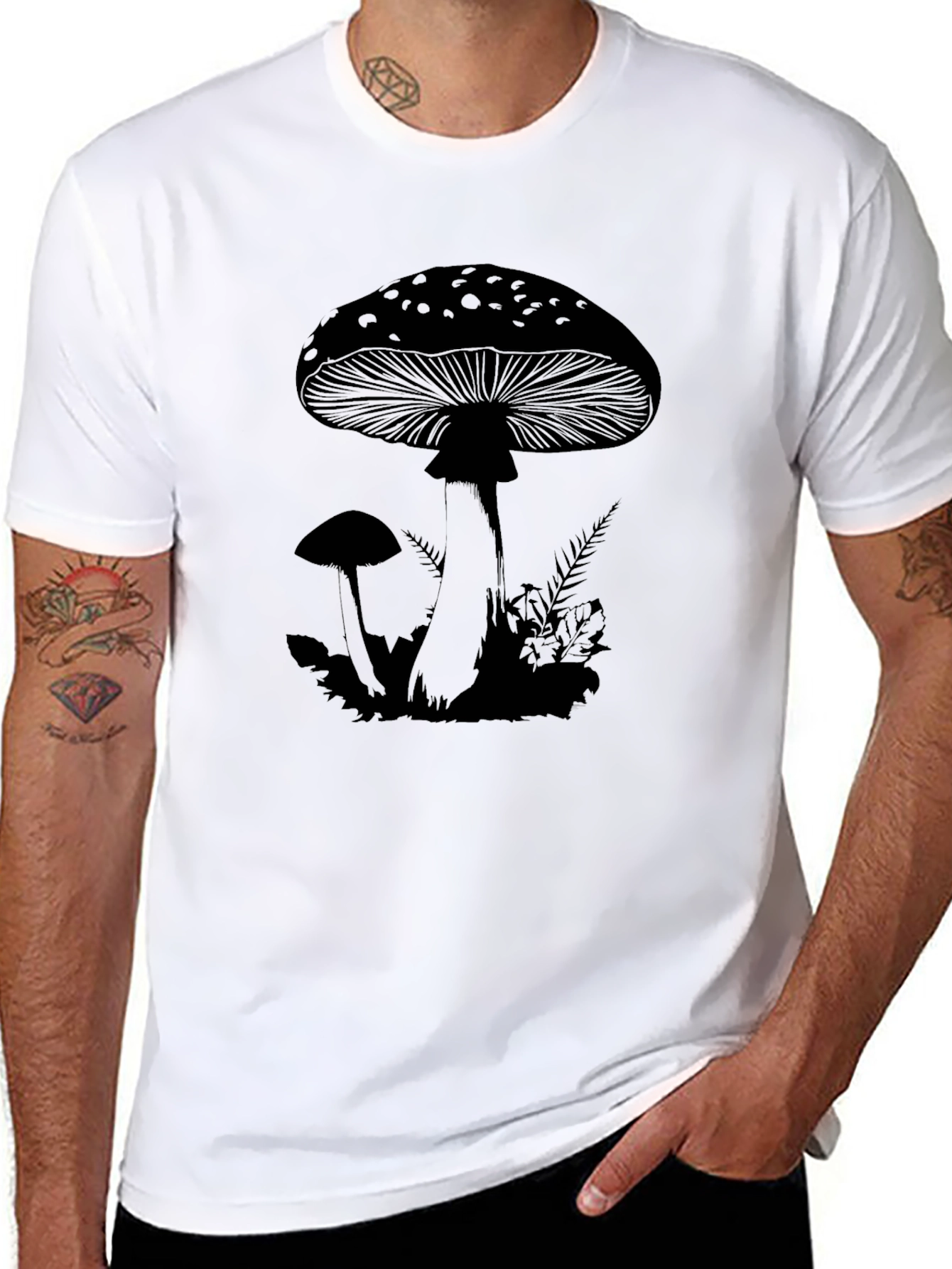 Black Mushroom Graphic T-Shirt - Black Casual Tee view 8