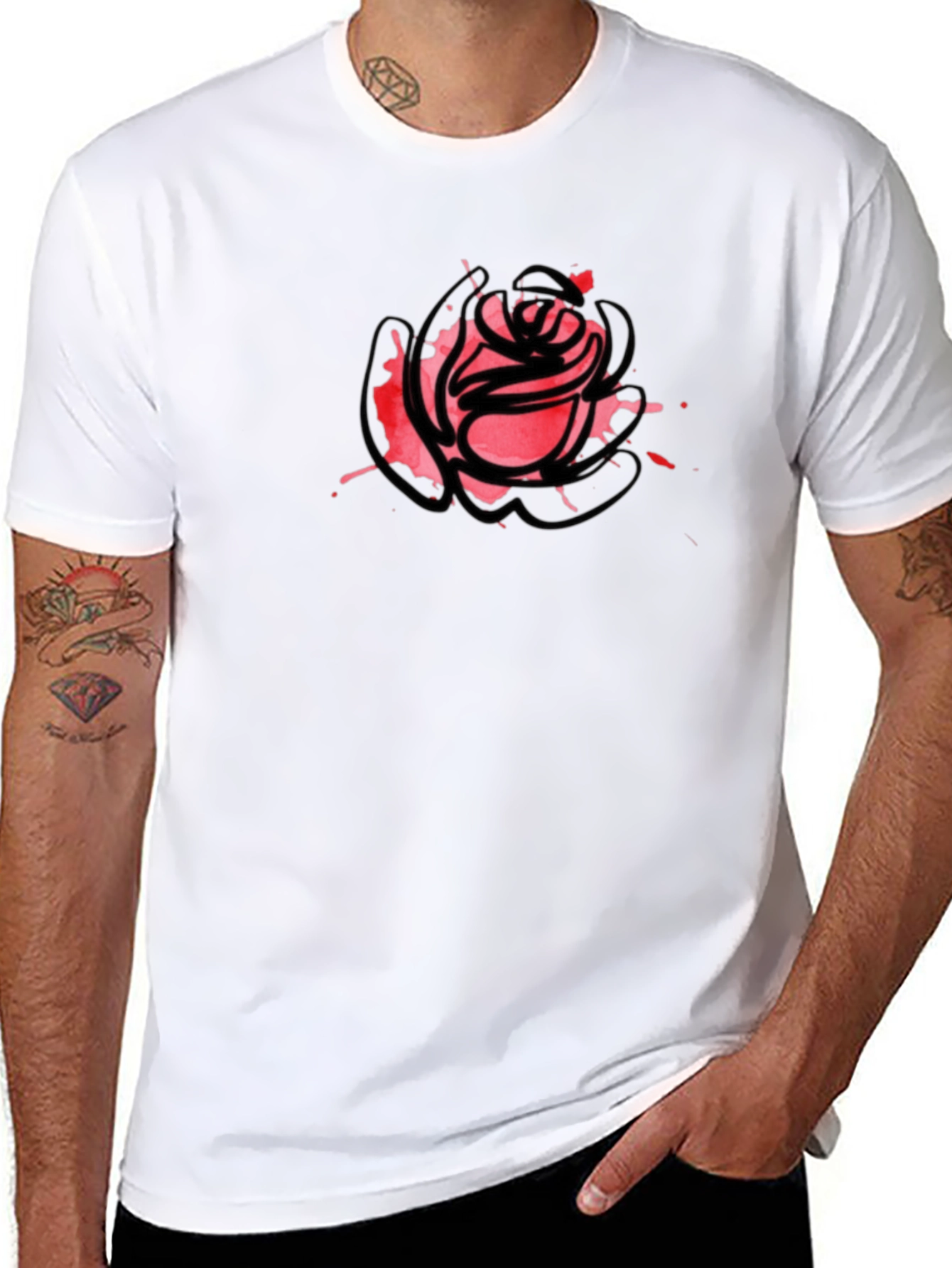 Black Abstract Rose Graphic Tee - Casual Black T-Shirt view 8