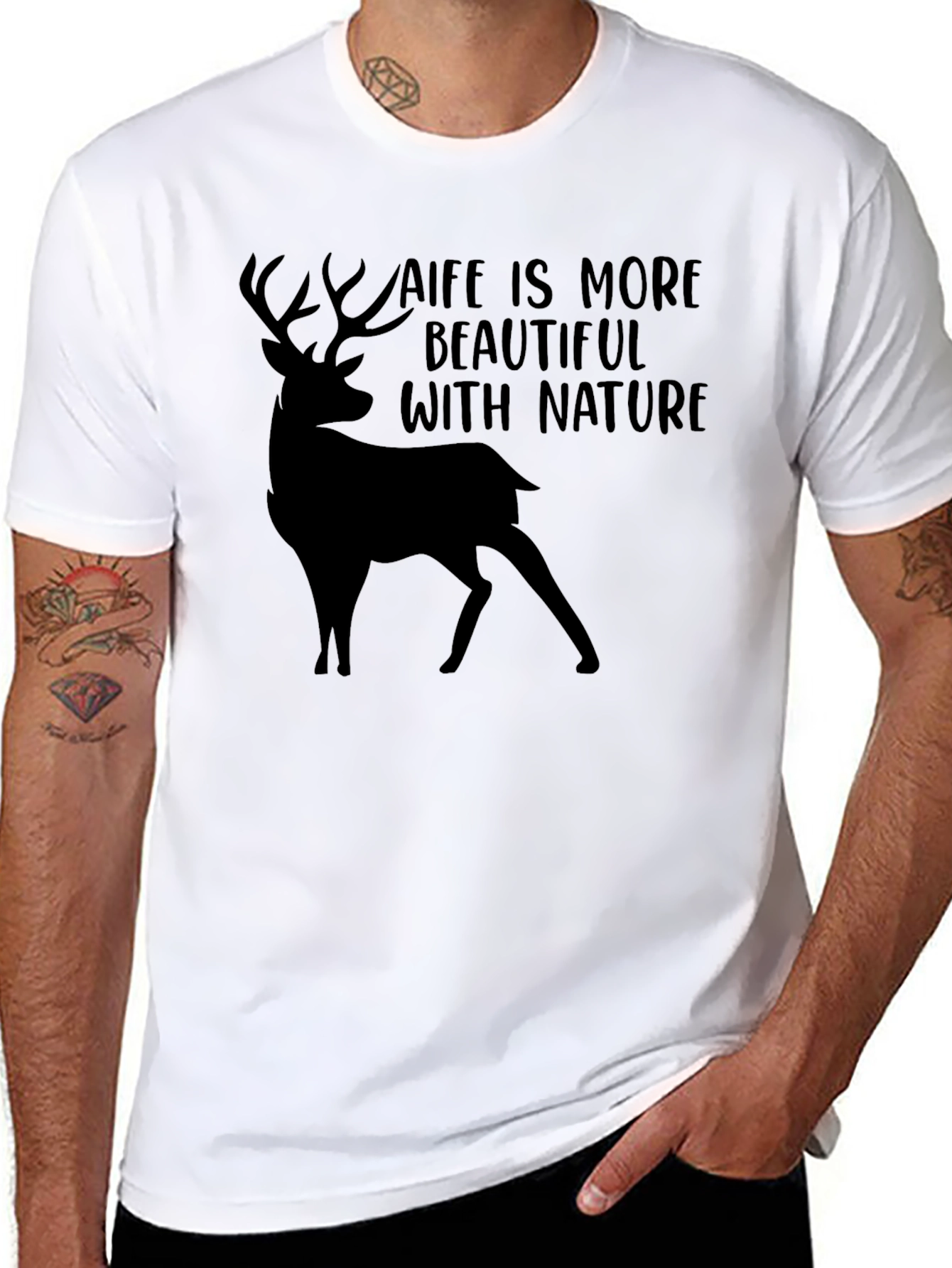 Black Nature Deer T-Shirt - Life is More Beautiful view 8