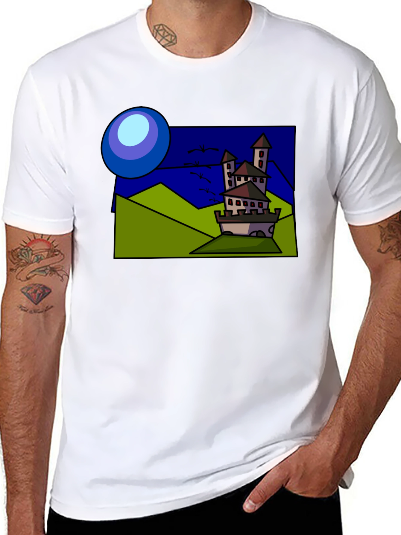 Black Cartoon Castle T-Shirt: Quirky Design, Classic Fit view 8