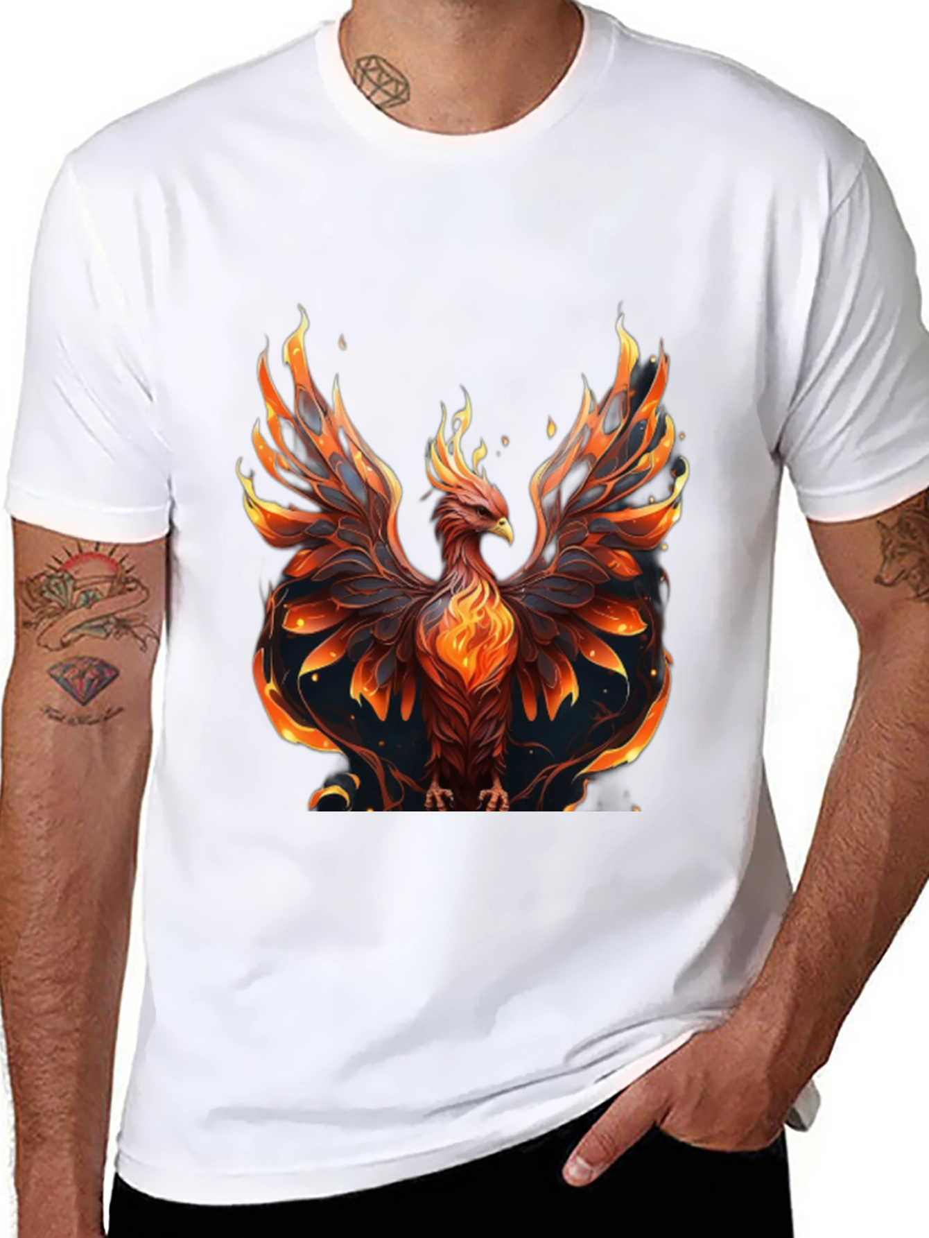 Black Fiery Phoenix Graphic Black T-Shirt view 8