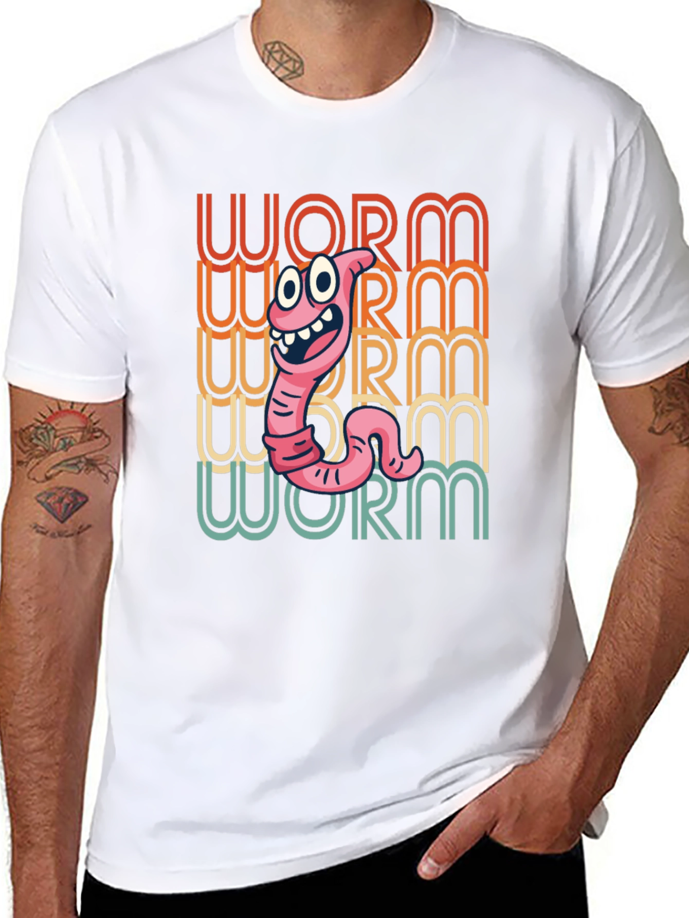 Black Funny Worm Graphic Tee - Black Cotton T-Shirt view 8