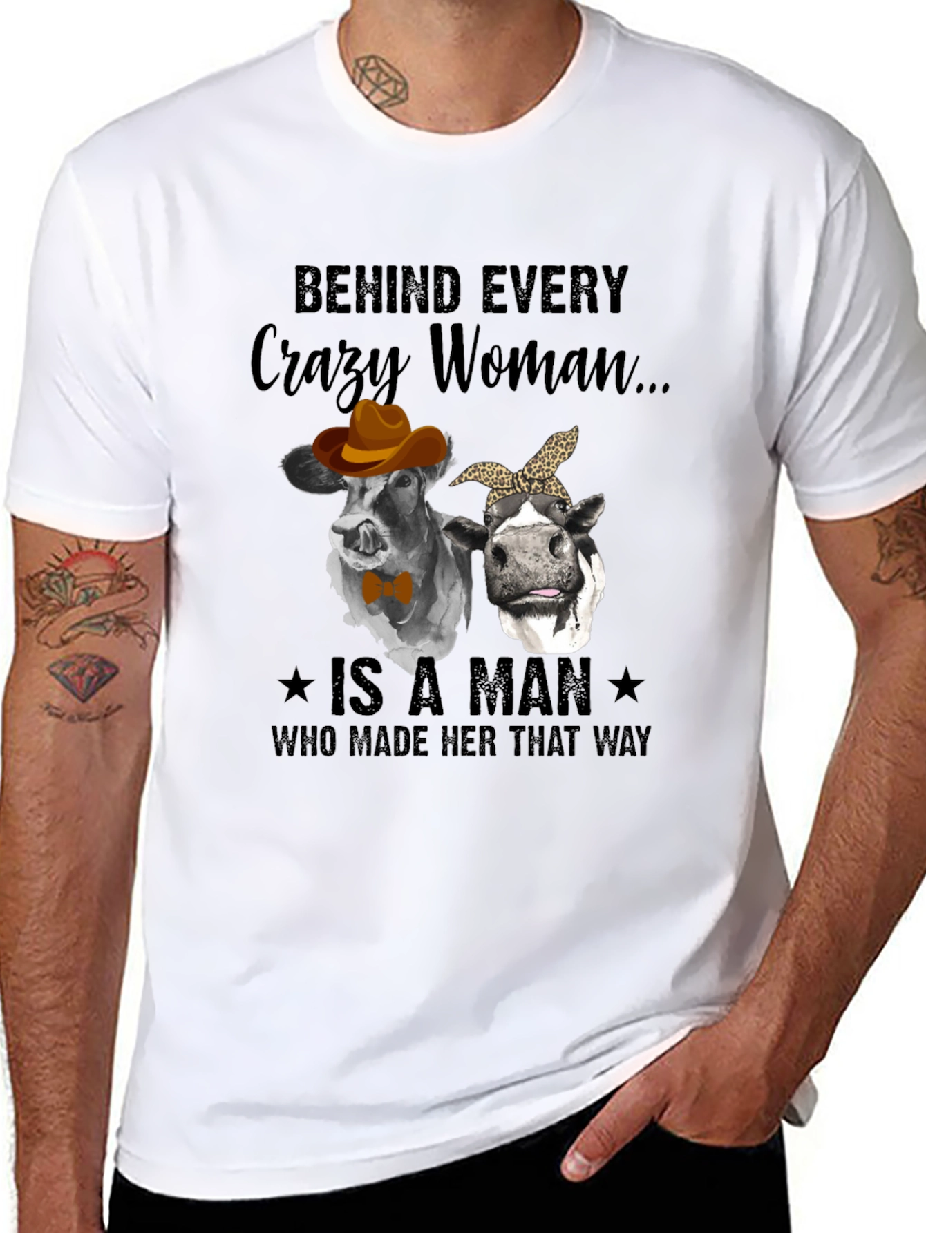 Black Crazy Woman Cow Graphic T-Shirt view 8