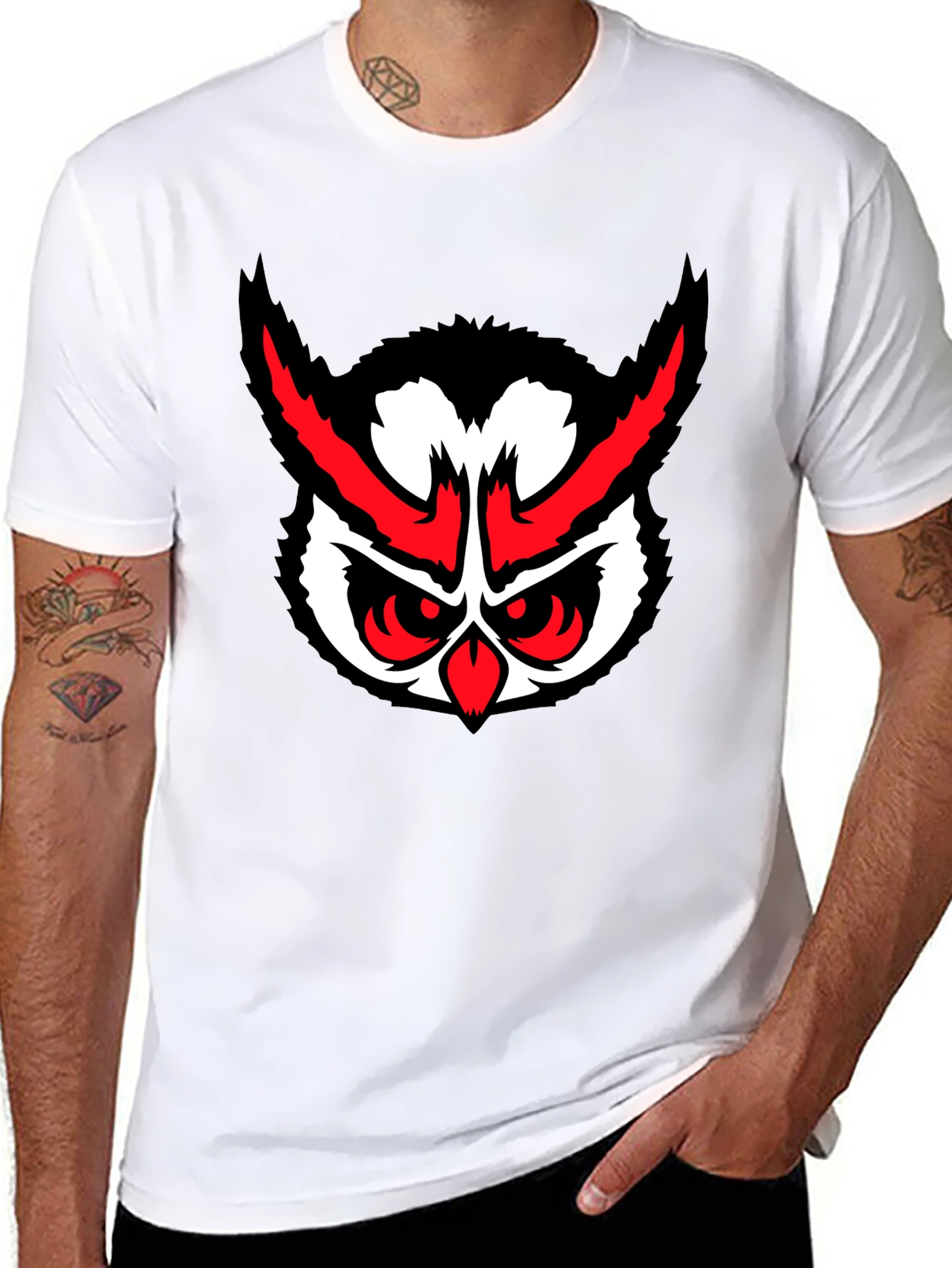 Black Men's Black Owl Graphic T-Shirt view 8
