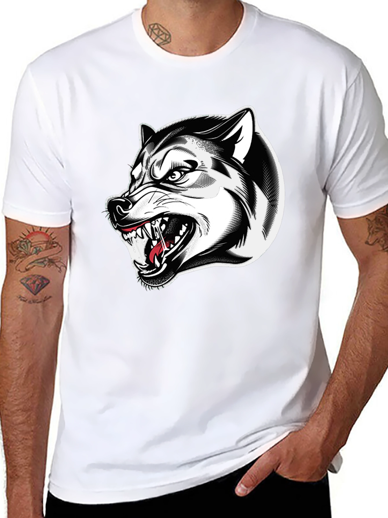 Black Men's Black Wolf Graphic Tee view 8
