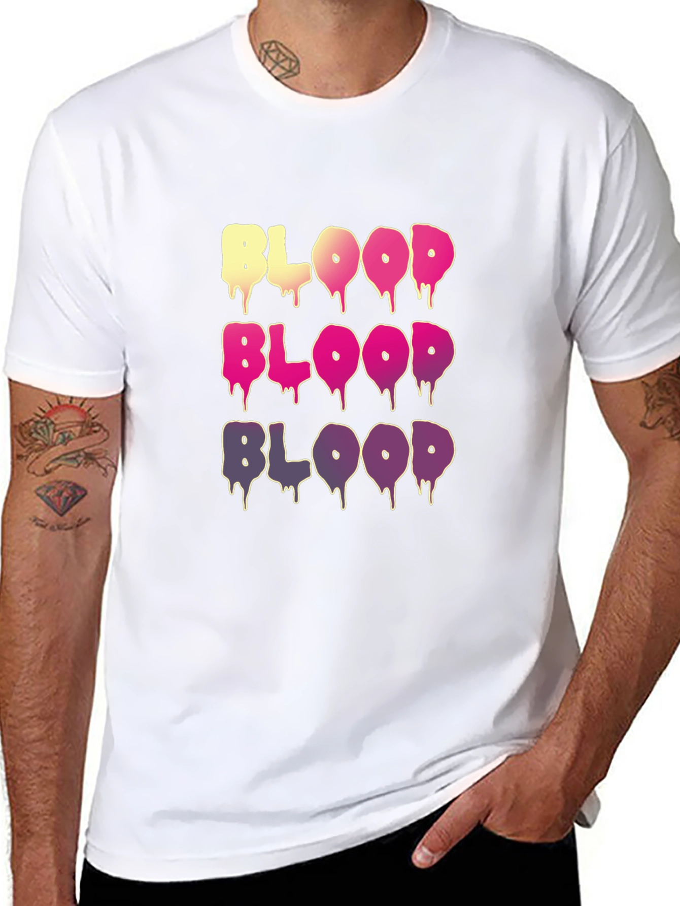 Black Men's Blood Graphic Print Crew Neck T-Shirt view 8