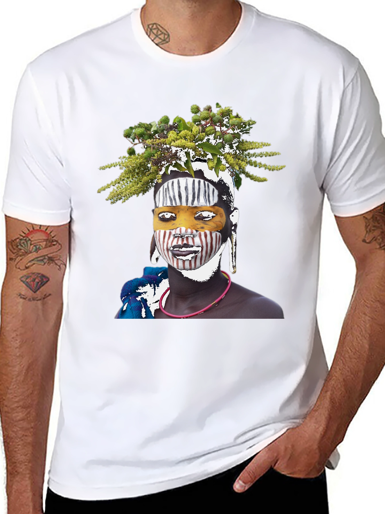 Black Tribal Face Art Graphic T-Shirt view 8