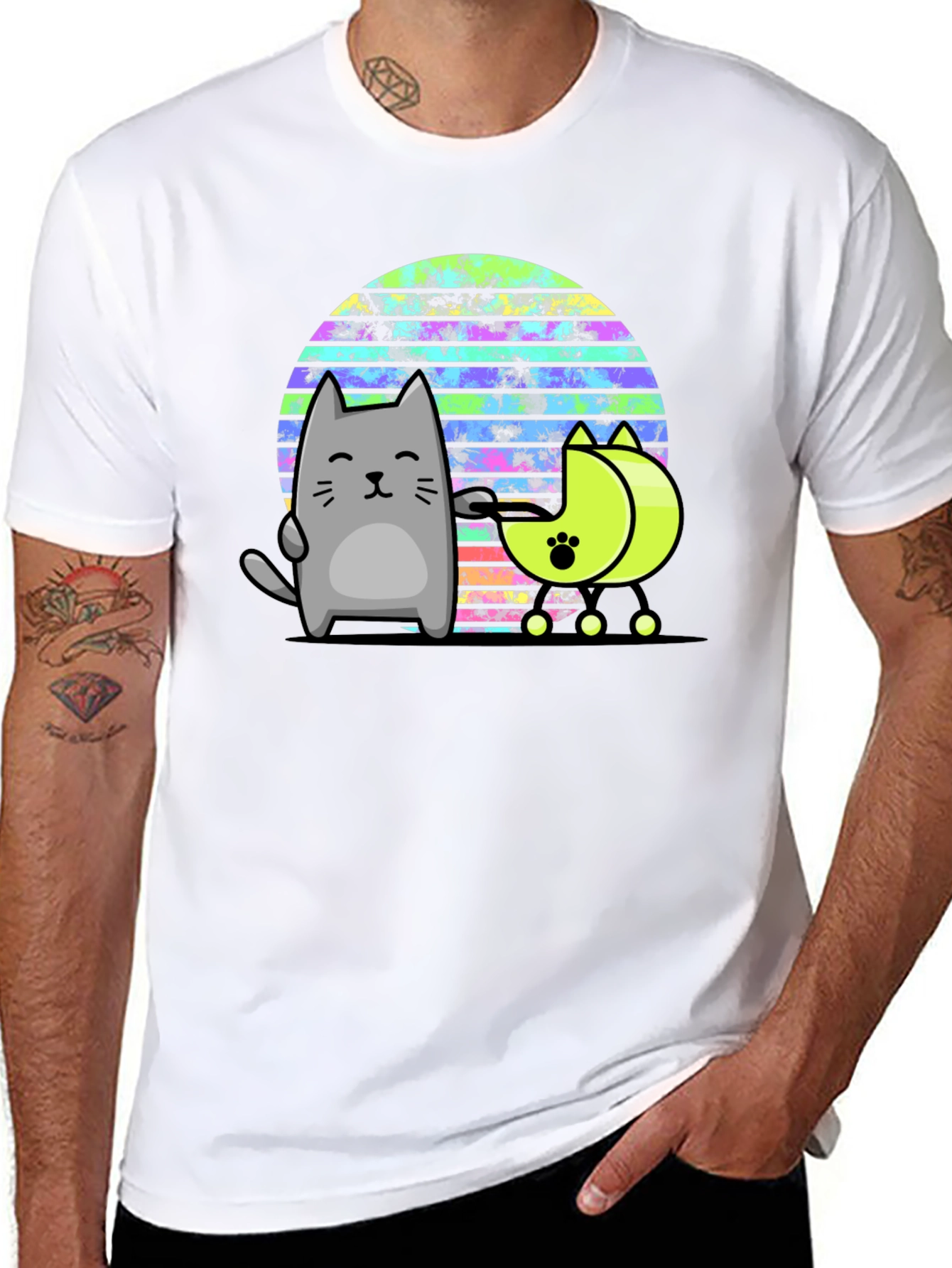 Black Retro Cat T-Shirt - 80s Style Graphic Tee view 8