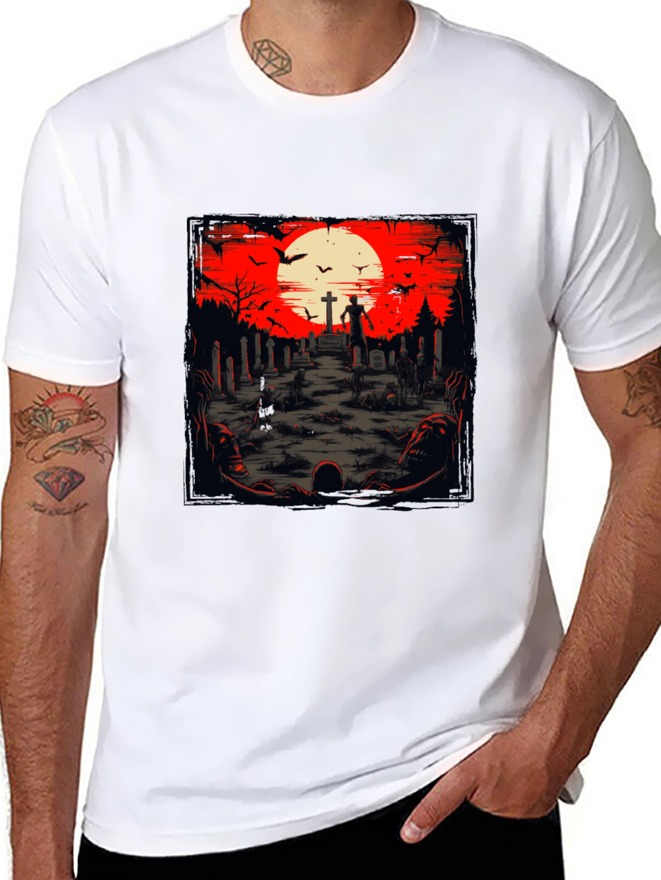Black Zombie Graveyard T-Shirt - Spooky Halloween Design view 8