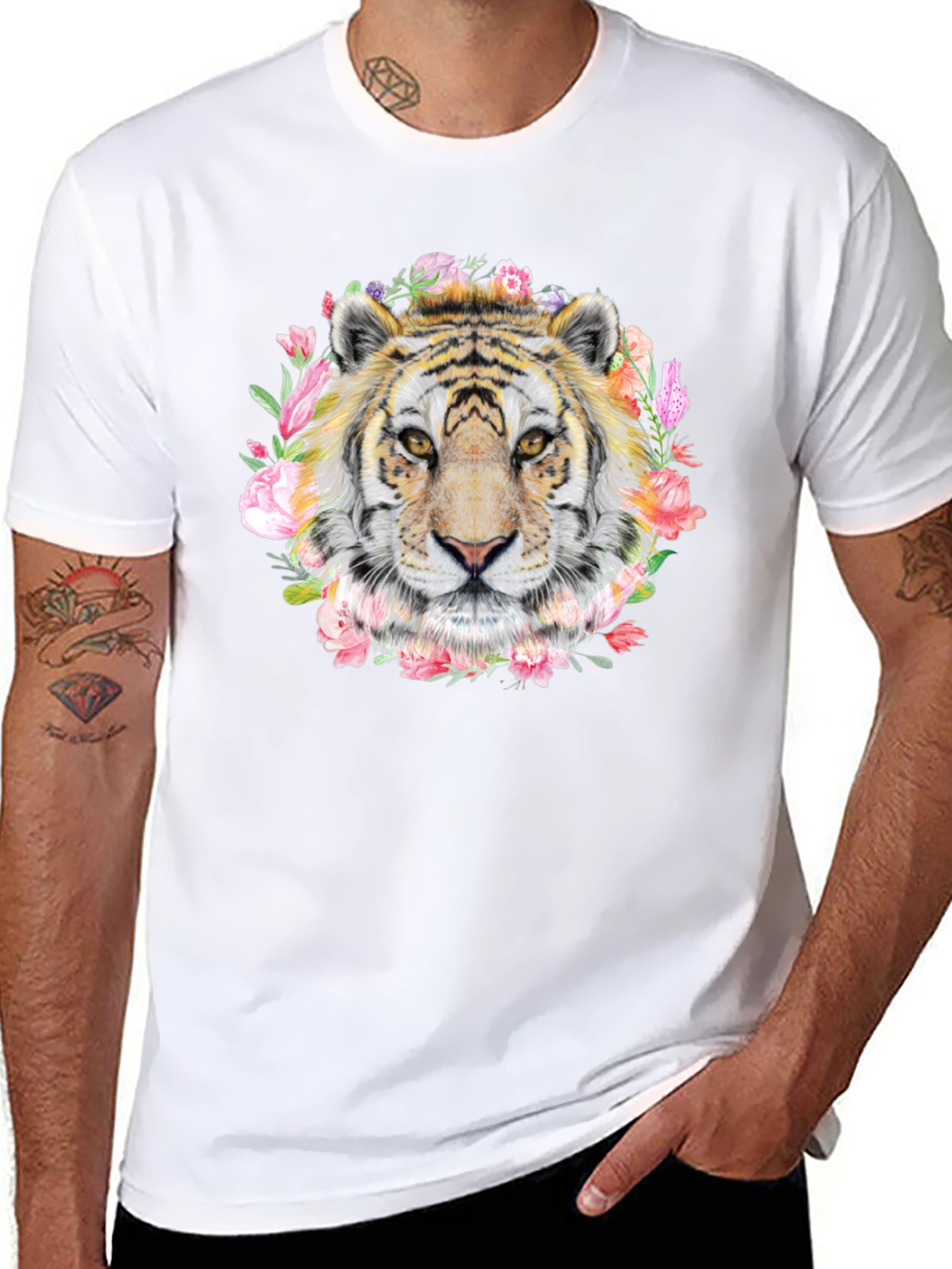 Black Tiger Floral Print T-Shirt - Stylish Graphic Tee view 8