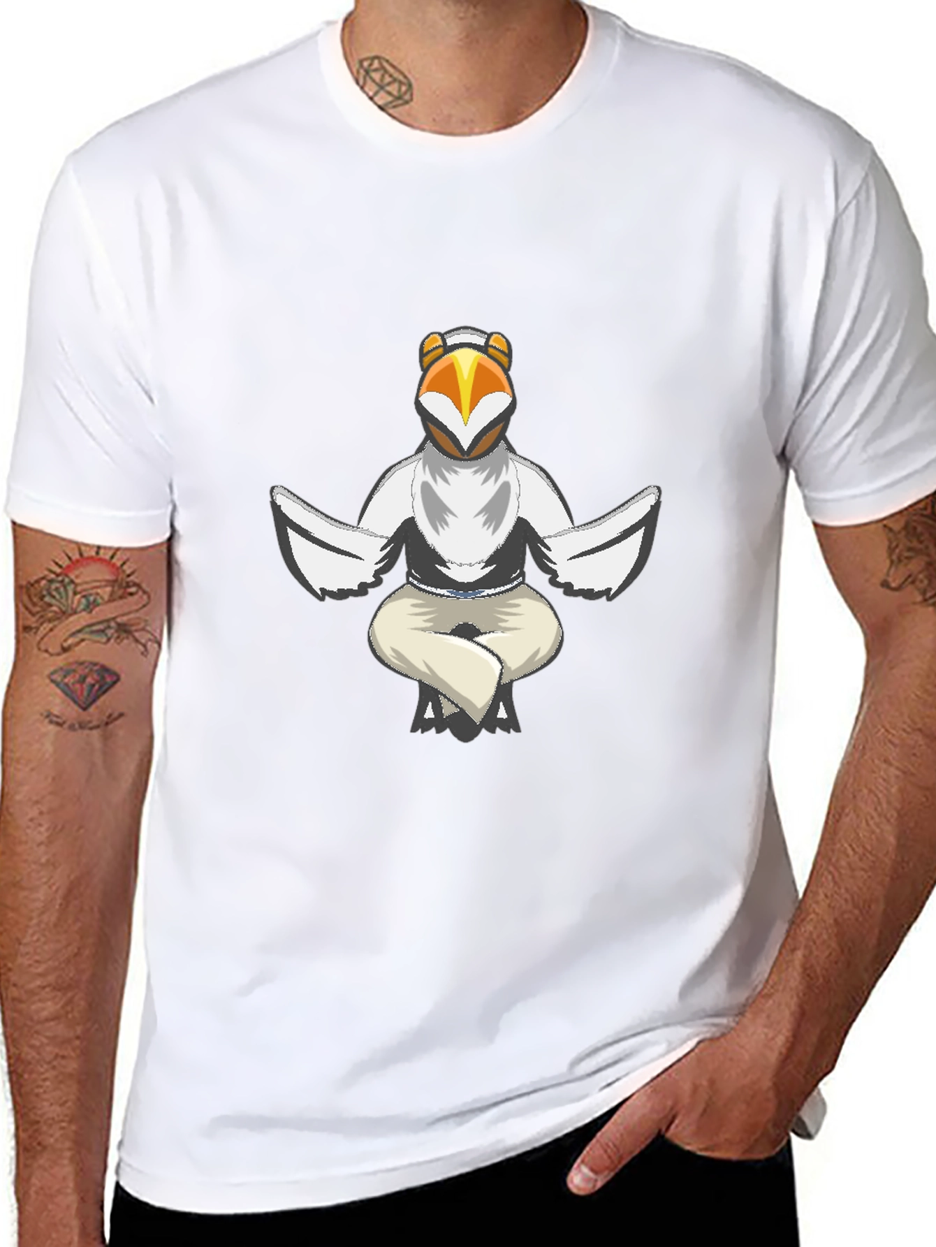 Black Cool Bird Meditating Graphic Tee - Black view 8