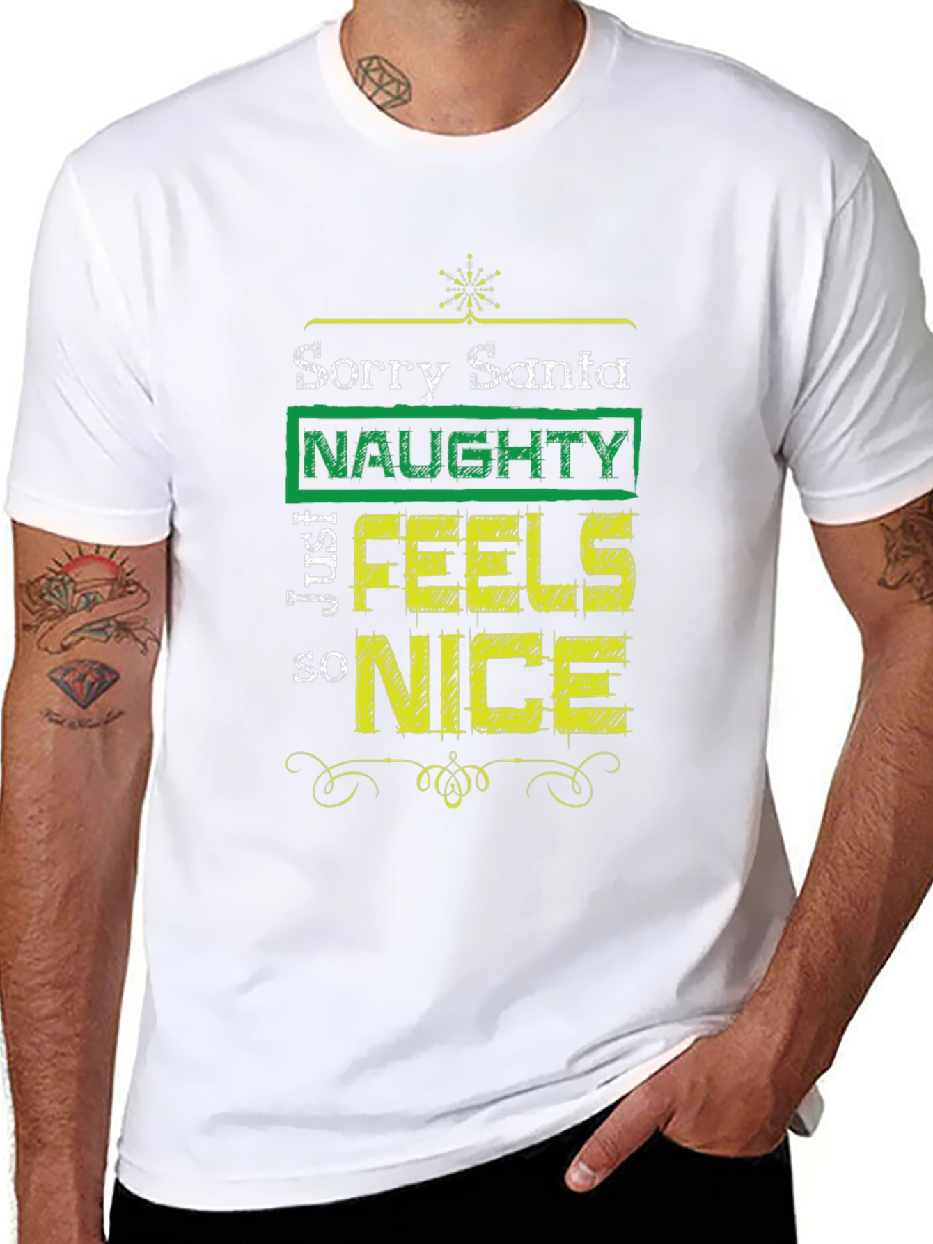 Black Naughty Feels Nice T-Shirt - Funny Christmas Tee view 8