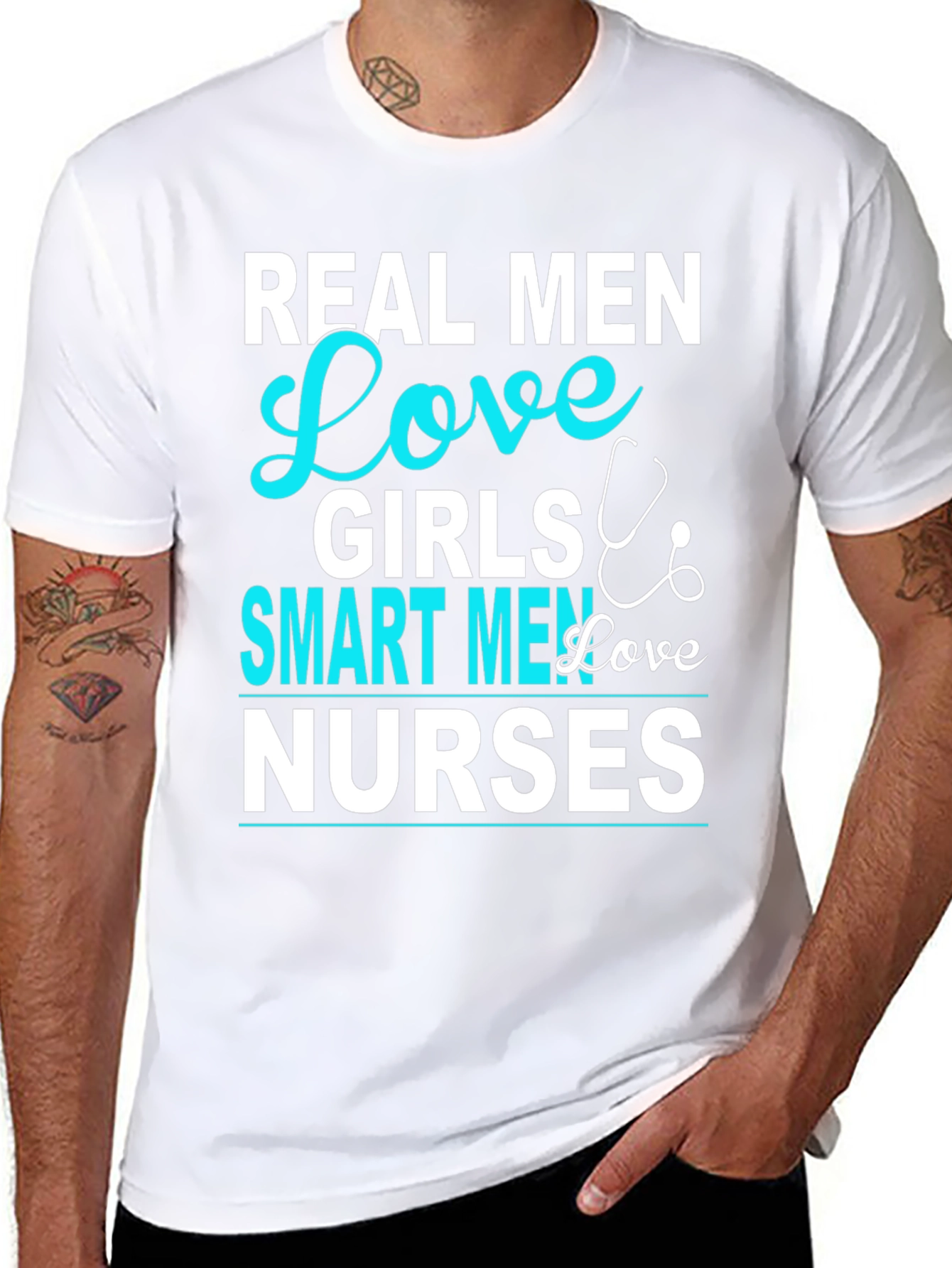 Black Real Men Love Girls, Smart Men Love Nurses T-Shirt view 8
