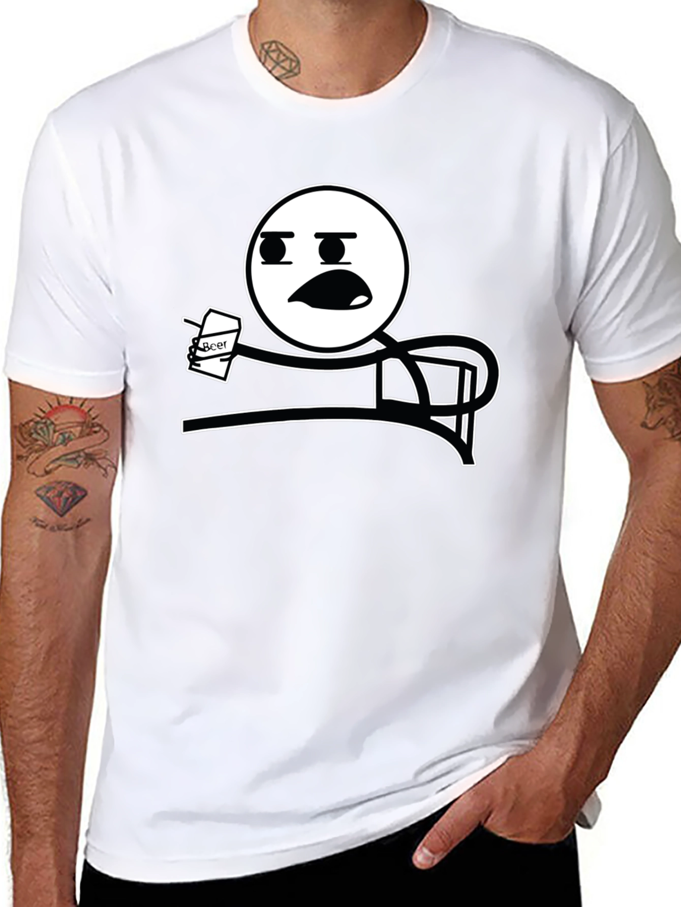 Black Funny Meme T-Shirt - Stick Figure Drinking Beer Tee view 8