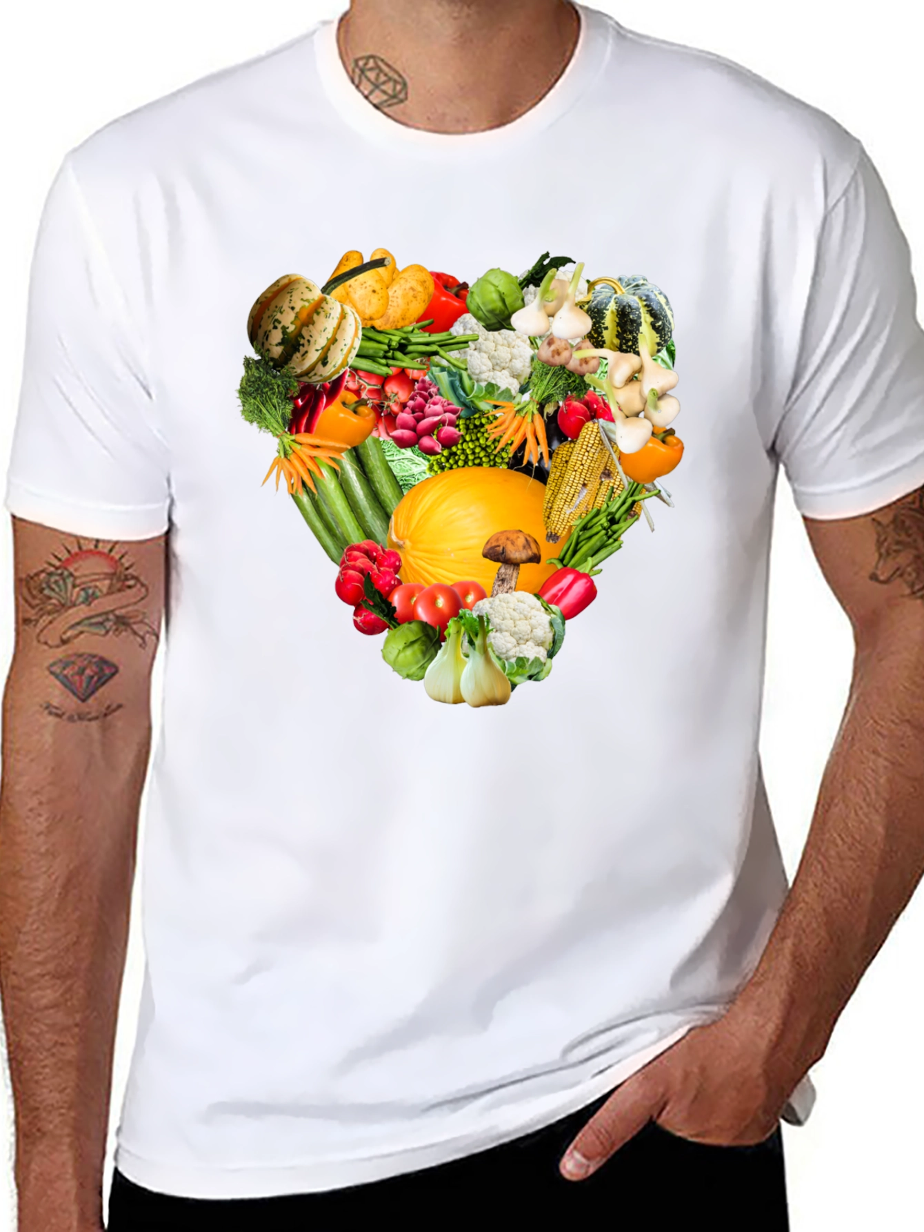 Black Vegetable Heart T-Shirt - Healthy Food Tee view 8