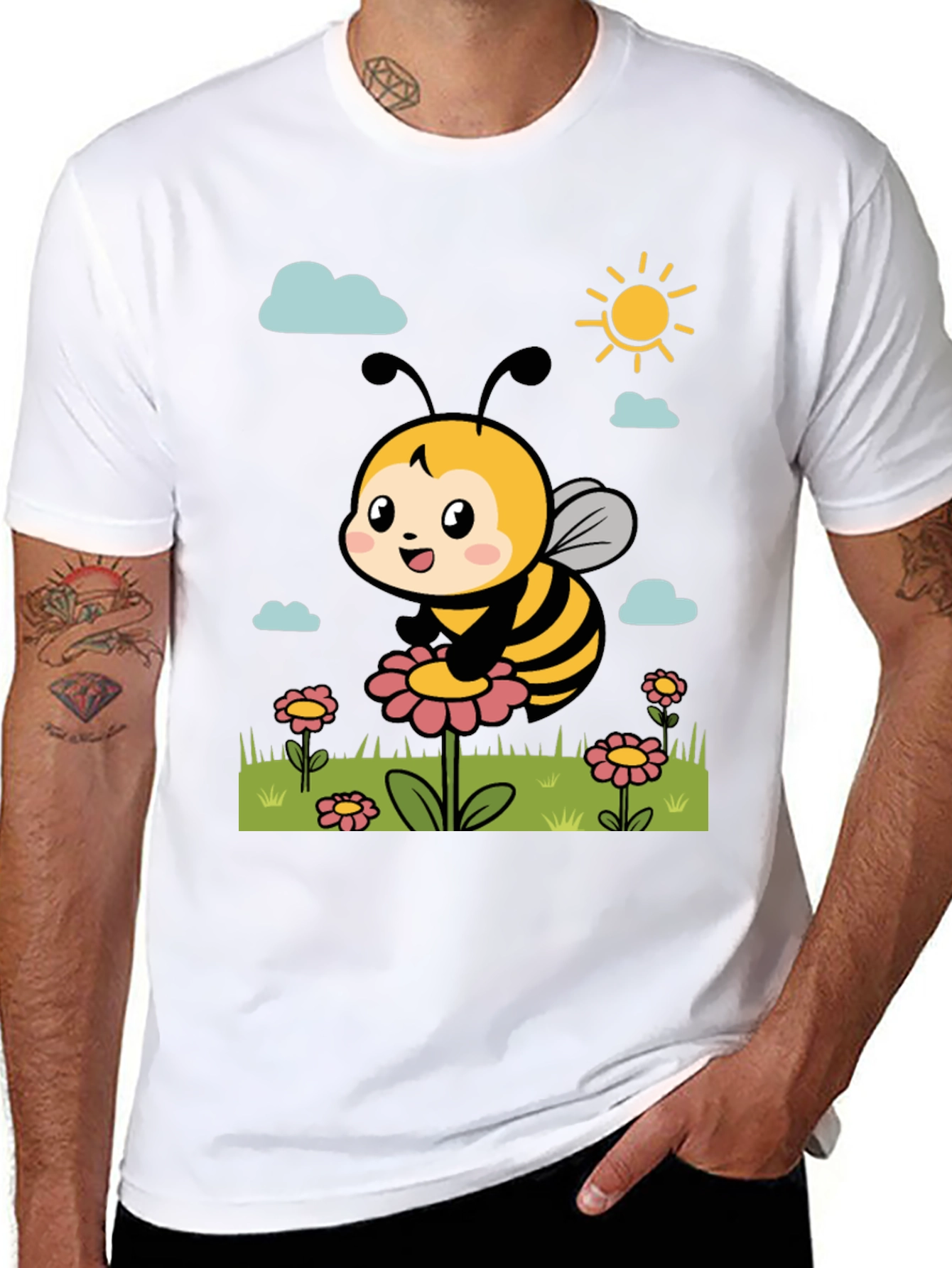 Black Cute Bee Graphic Tee - Black T-Shirt view 8