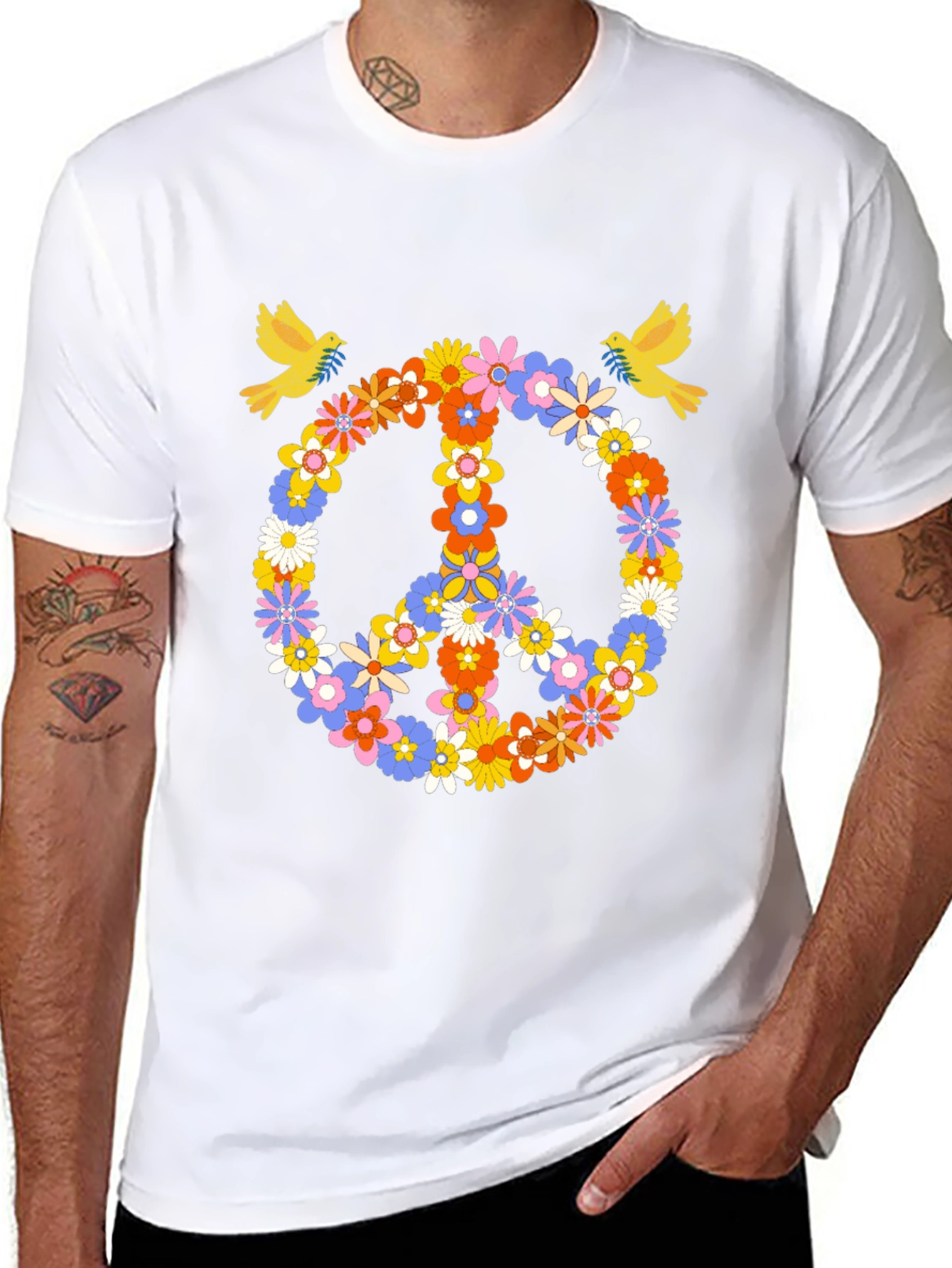 Black Floral Peace Sign Graphic Tee view 8