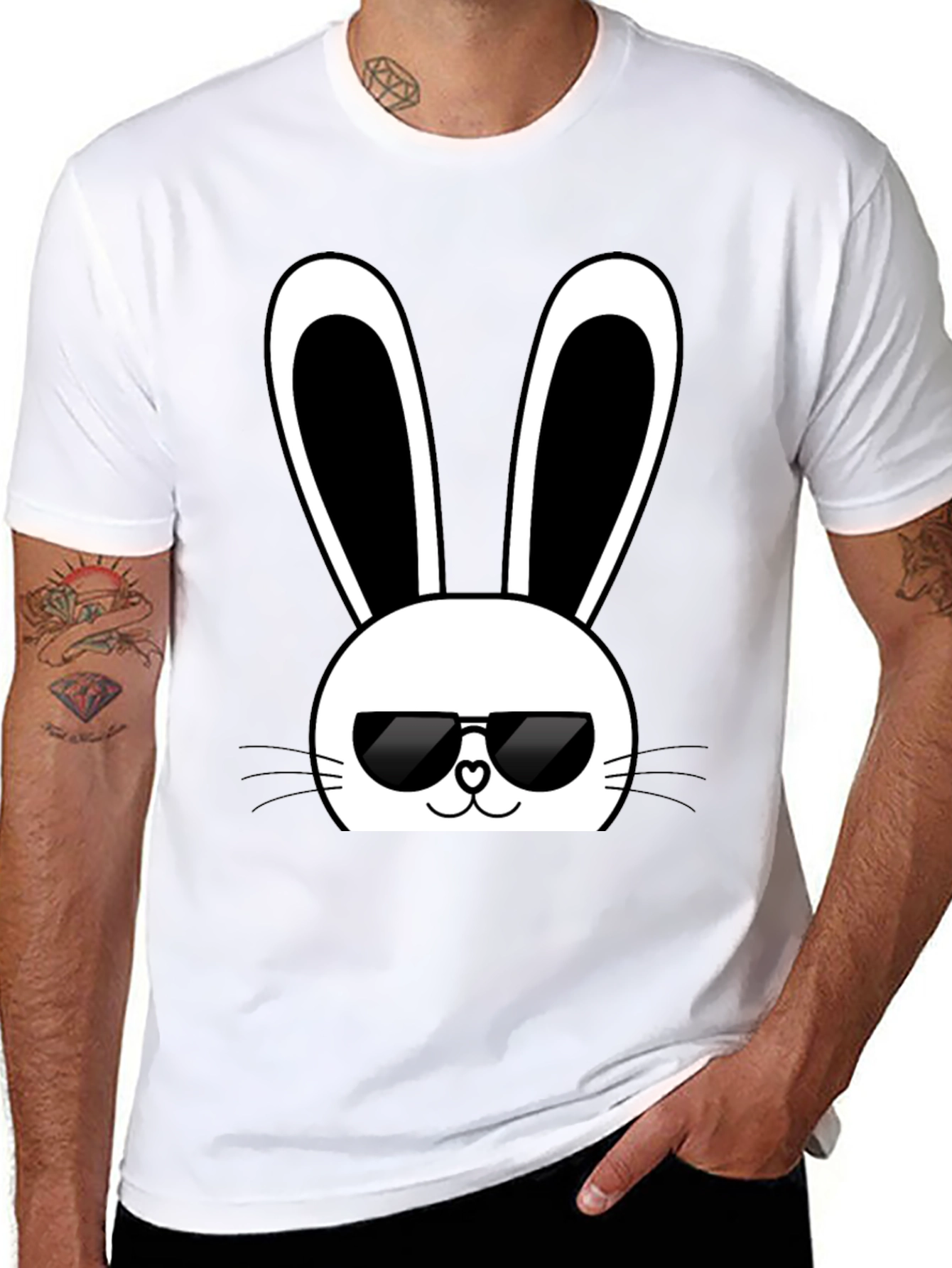 Black Cool Bunny Graphic Tee - Black Cotton T-Shirt view 8