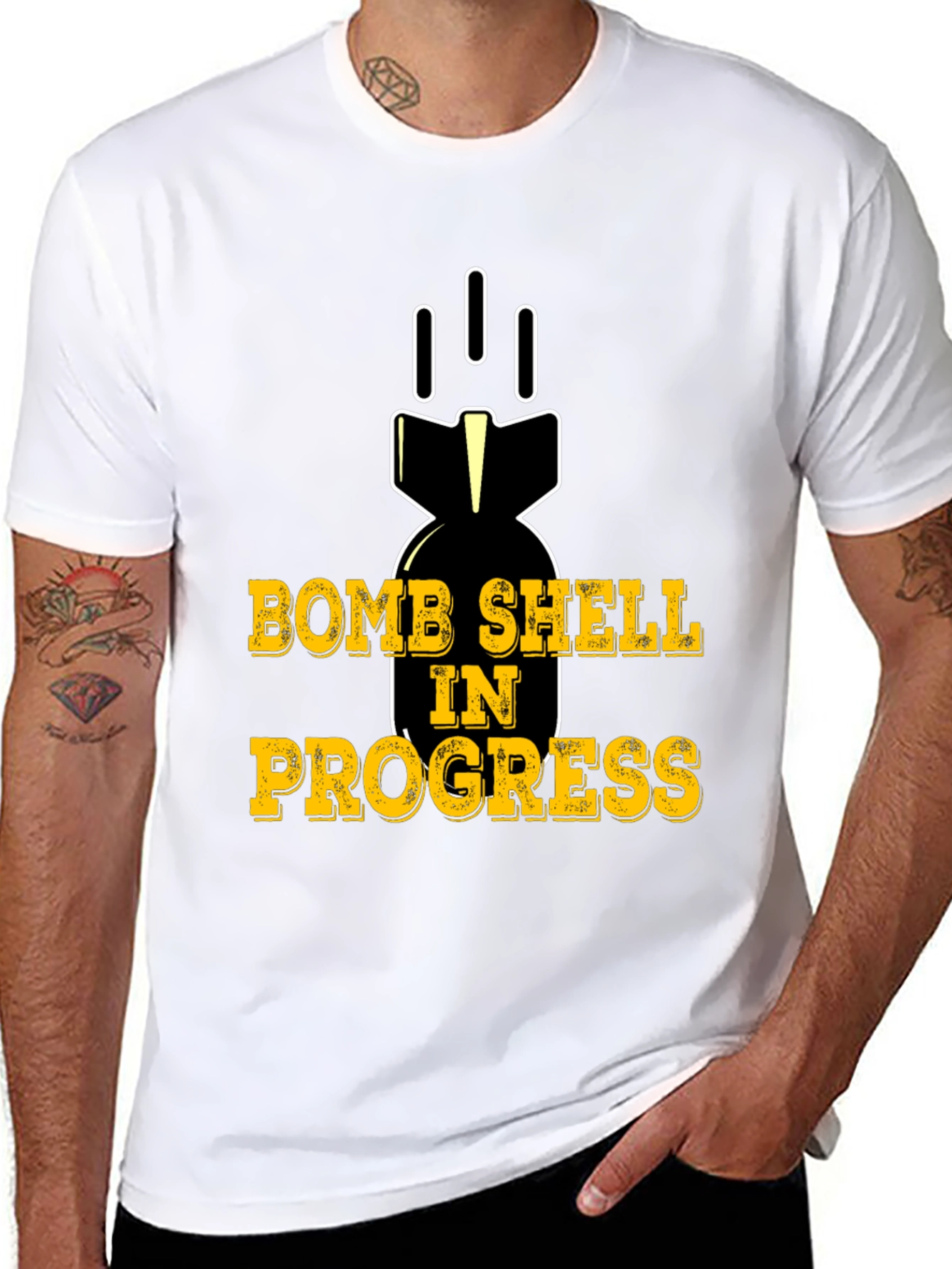 Black Bomb Shell In Progress Black T-Shirt Funny Humor Tee view 8