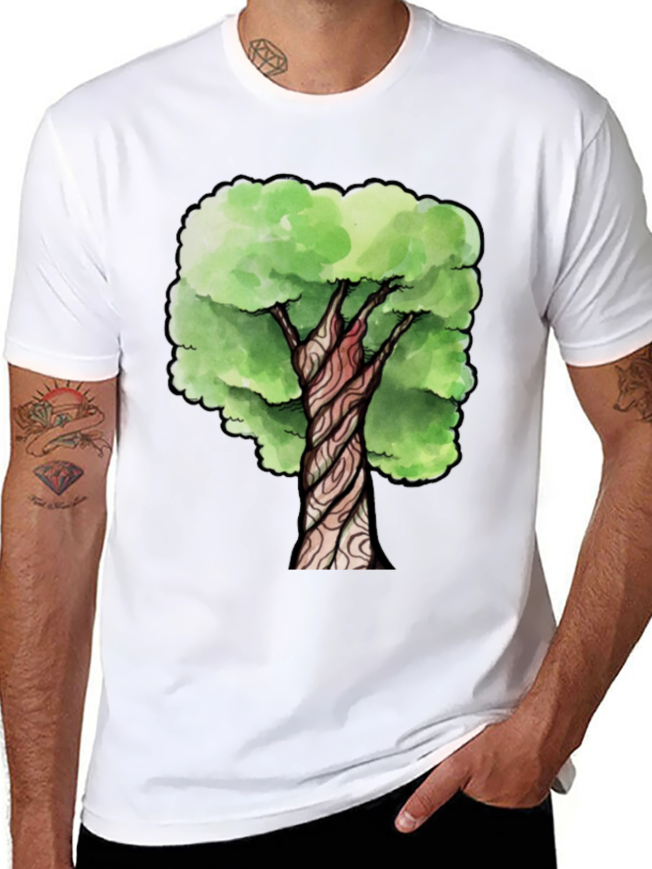 Black Watercolor Tree Graphic Print Black T-Shirt view 8