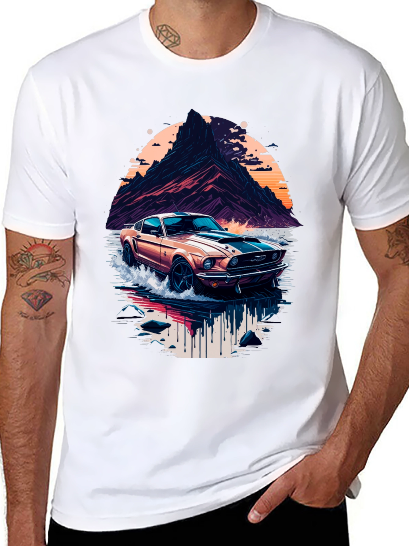 Black Retro Car Graphic Tee - Cool Mountainscape Design view 8