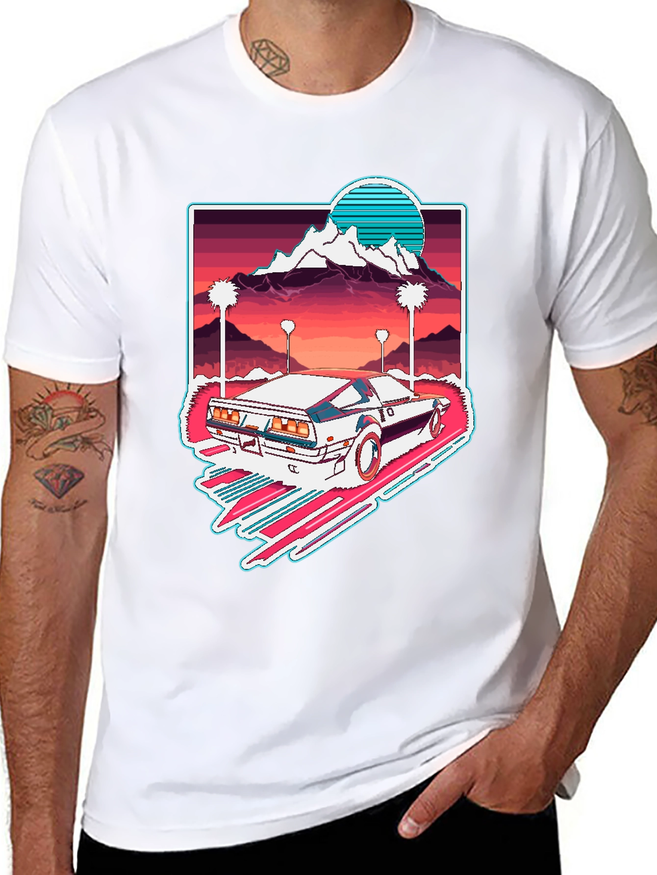 Black Retro Wave Car Graphic Tee - Synthwave Aesthetic T-Shirt view 8
