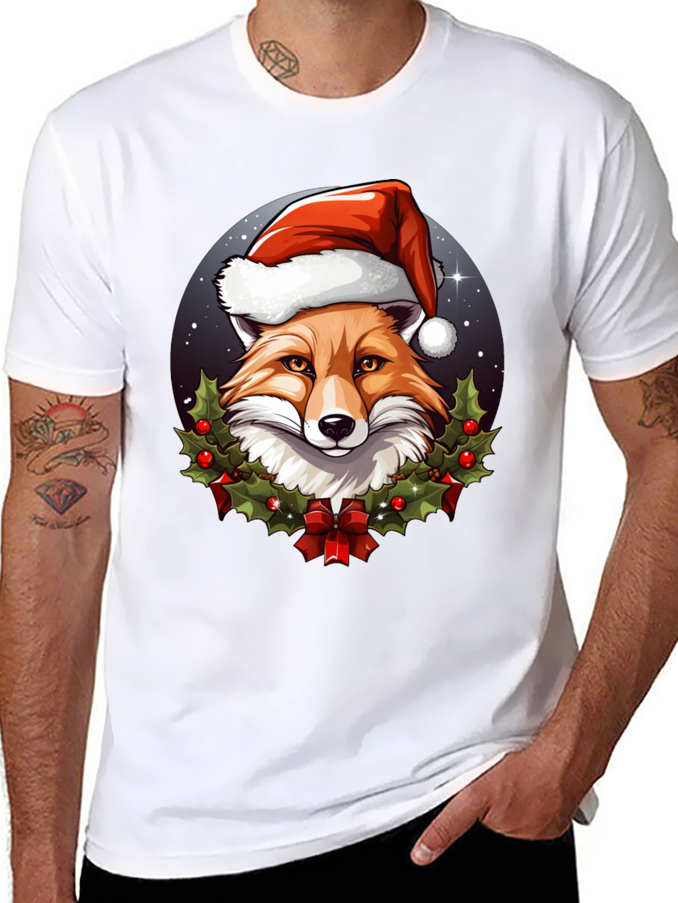 Black Festive Fox Tee: Holiday Spirit Apparel view 8