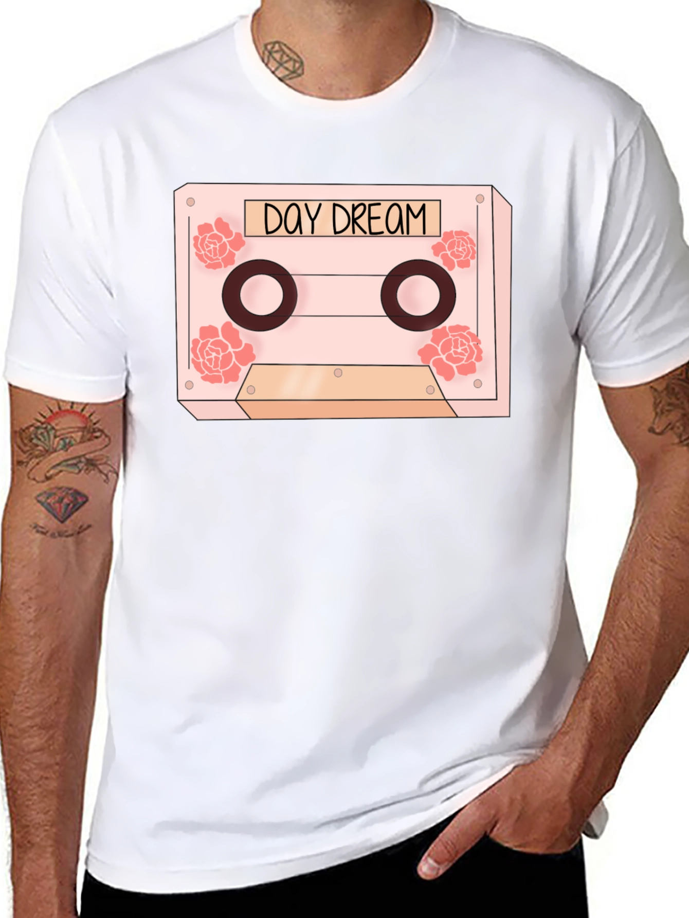 Black Daydream Cassette Tape Graphic Tee - Trendy Floral Design view 8