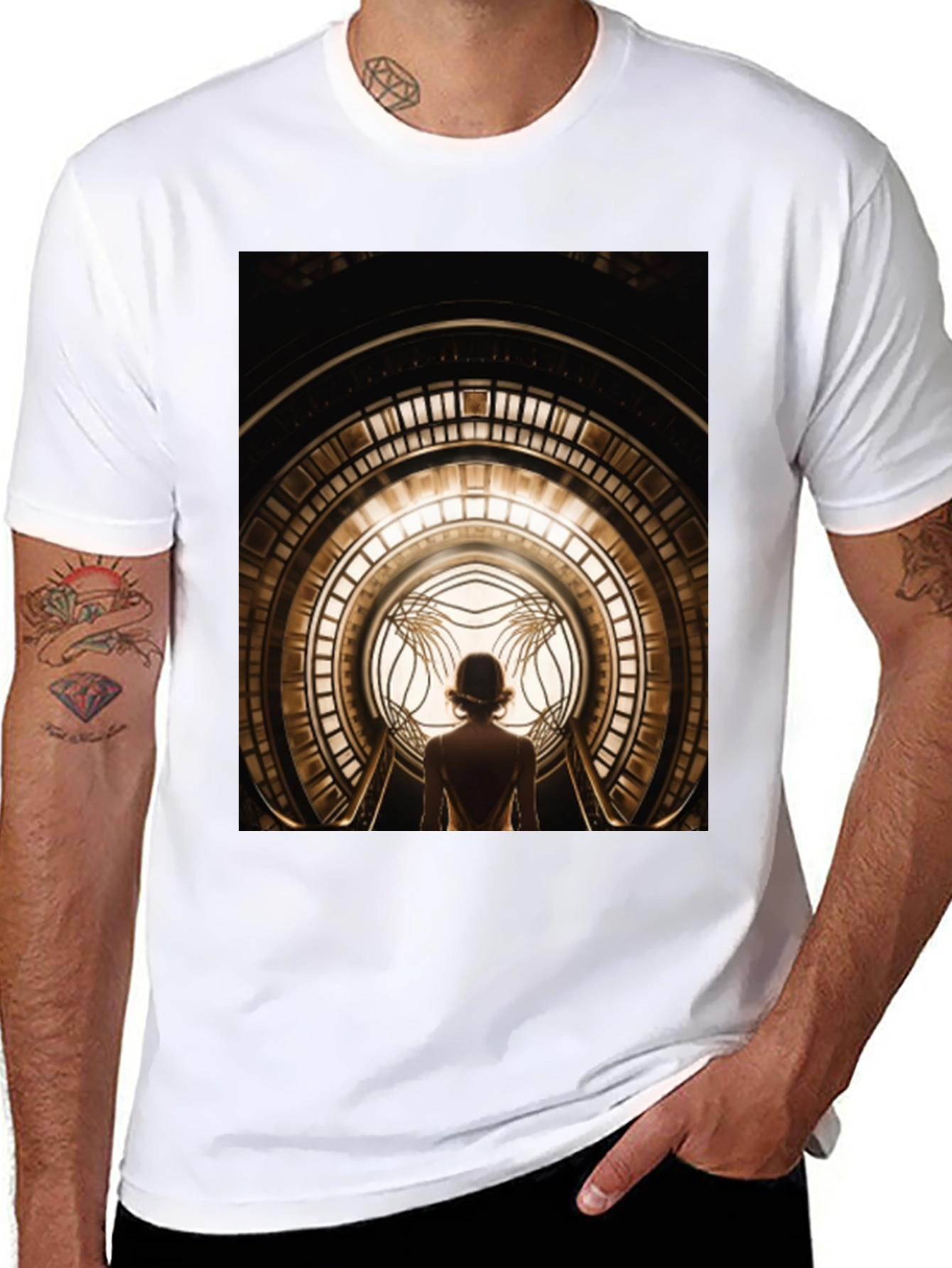 Black Art Deco Portal Graphic Tee - Unique Design view 8