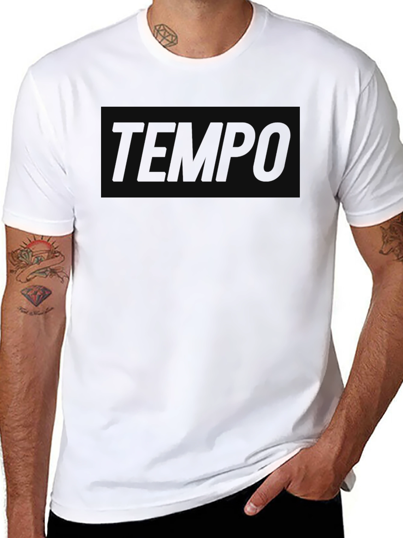 Black Men's Solid Black "Tempo" Graphic Tee - Casual Style view 8