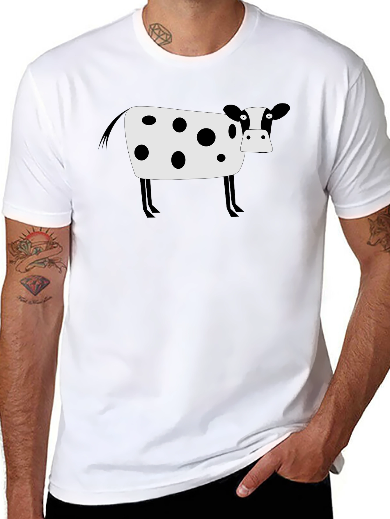 Black Cow Graphic Tee - Black Cotton Blend Casual T-Shirt view 8