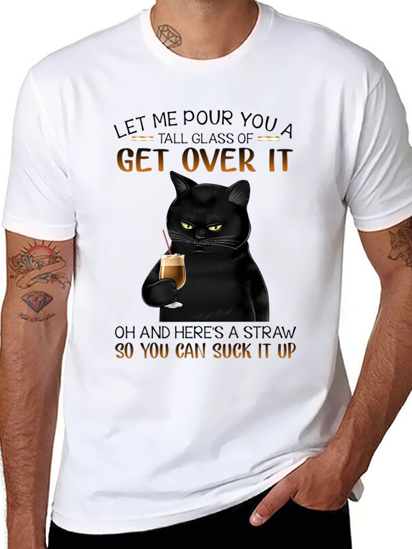 Black Sarcastic Cat Get Over It T-Shirt view 8