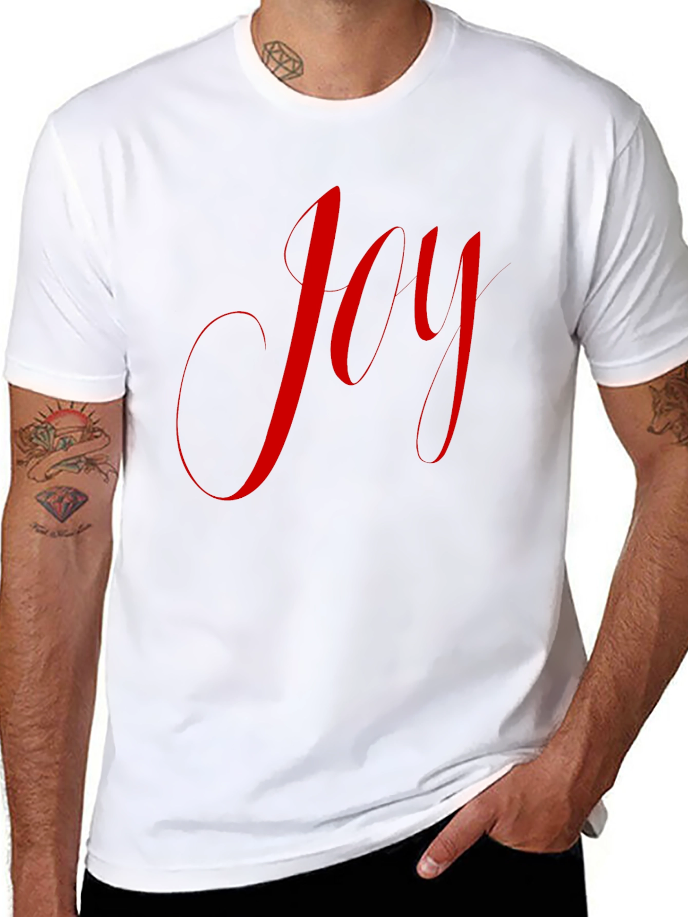 Black Joyful Red Script on Black T-Shirt view 8