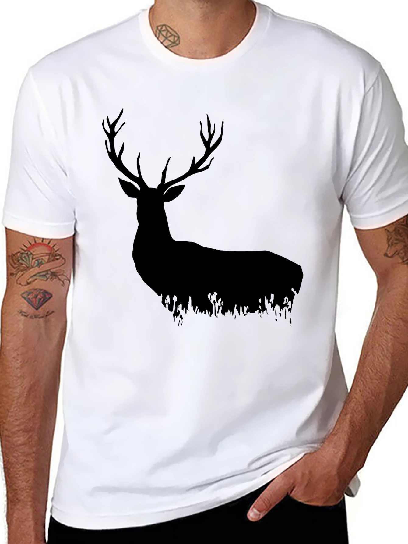 Black Black Deer Silhouette Graphic Tee - Nature Lover's Shirt view 8