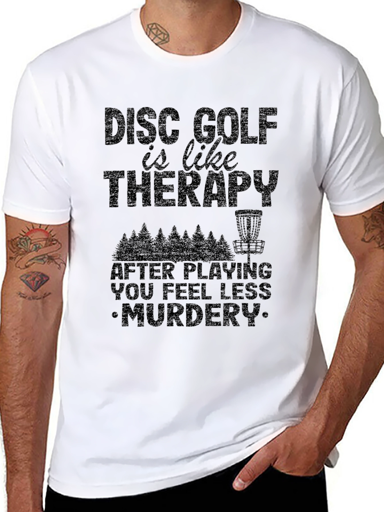 Black Disc Golf Therapy Graphic Tee view 8