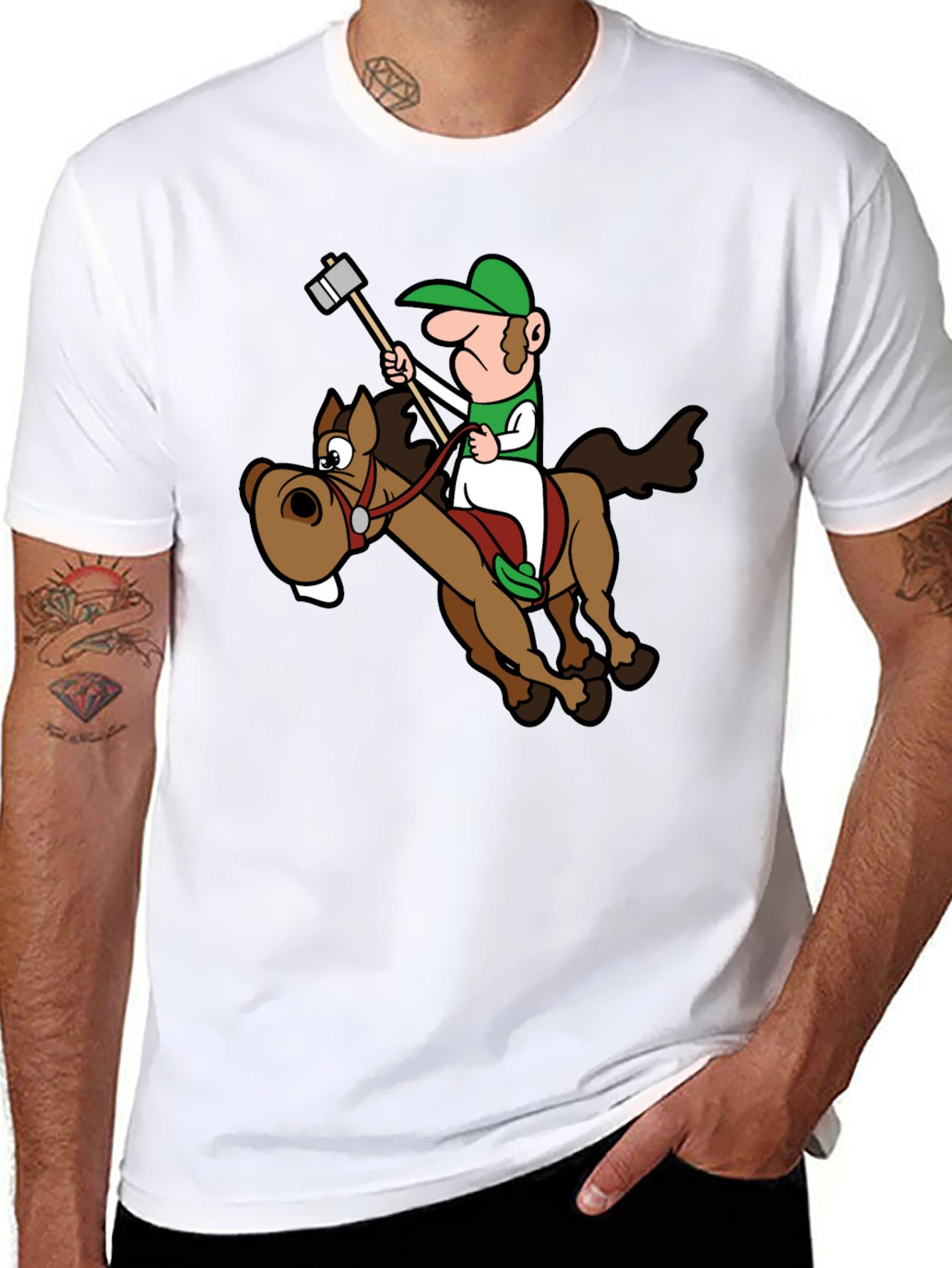 Black Novelty Cartoon Horse Rider T-Shirt view 8