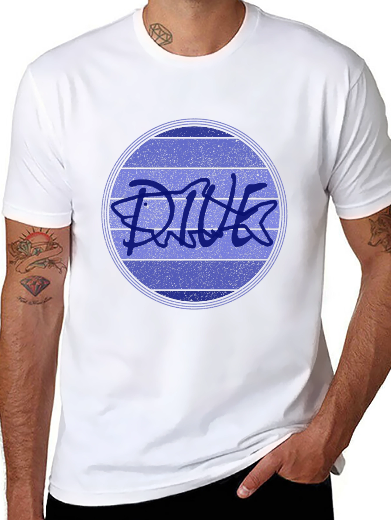 Black Retro DIVE Graphic Tee - Black Cotton Blend view 8